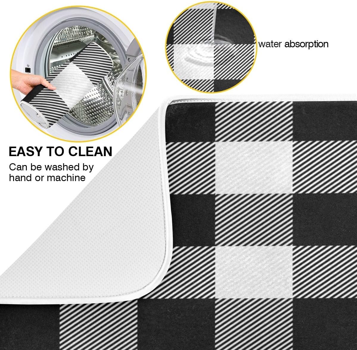 White and Black Buffalo Plaid Dish Drying Mat 16x18 for Kitchen Classic Buffalo Check Dishes Pad