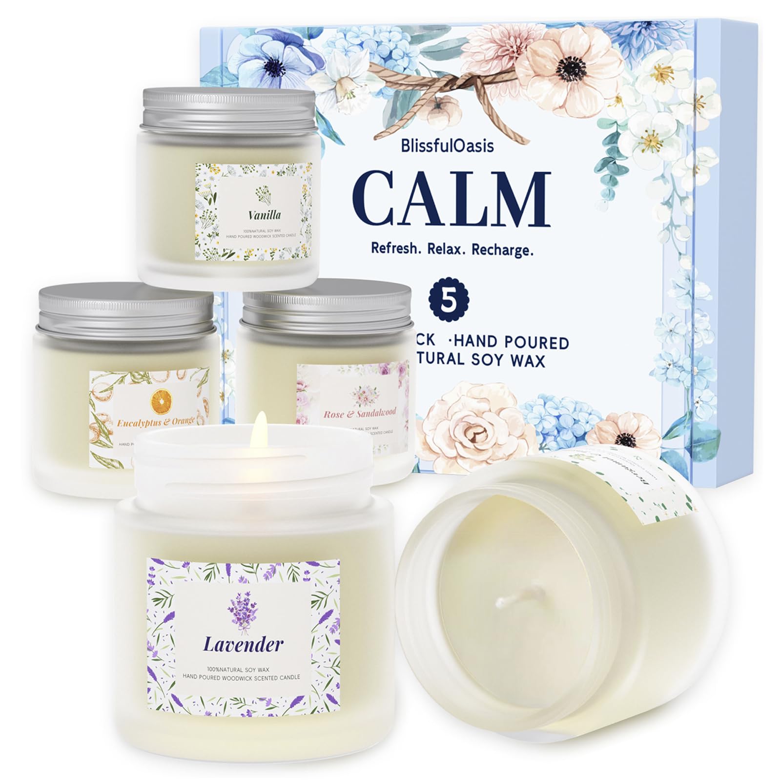 BlissfulOasis Scented Candles, Candles for Women, 5 Pack
