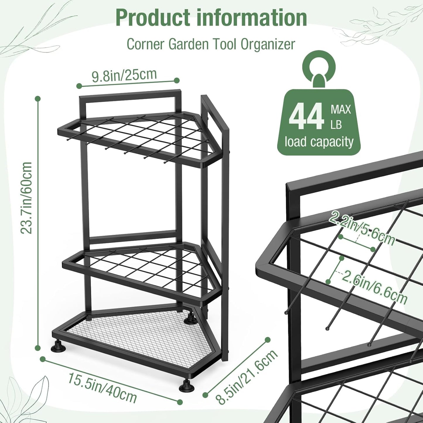 Garden Tool Organizer for Corner,Metal Yard Tool Organizer for Long-Handled Tools/Rakes/Brooms,Side