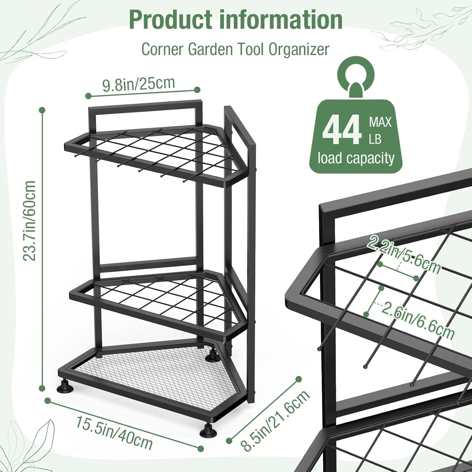 Garden Tool Organizer for Corner,Metal Yard Tool Organizer for Long-Handled Tools/Rakes/Brooms,Side