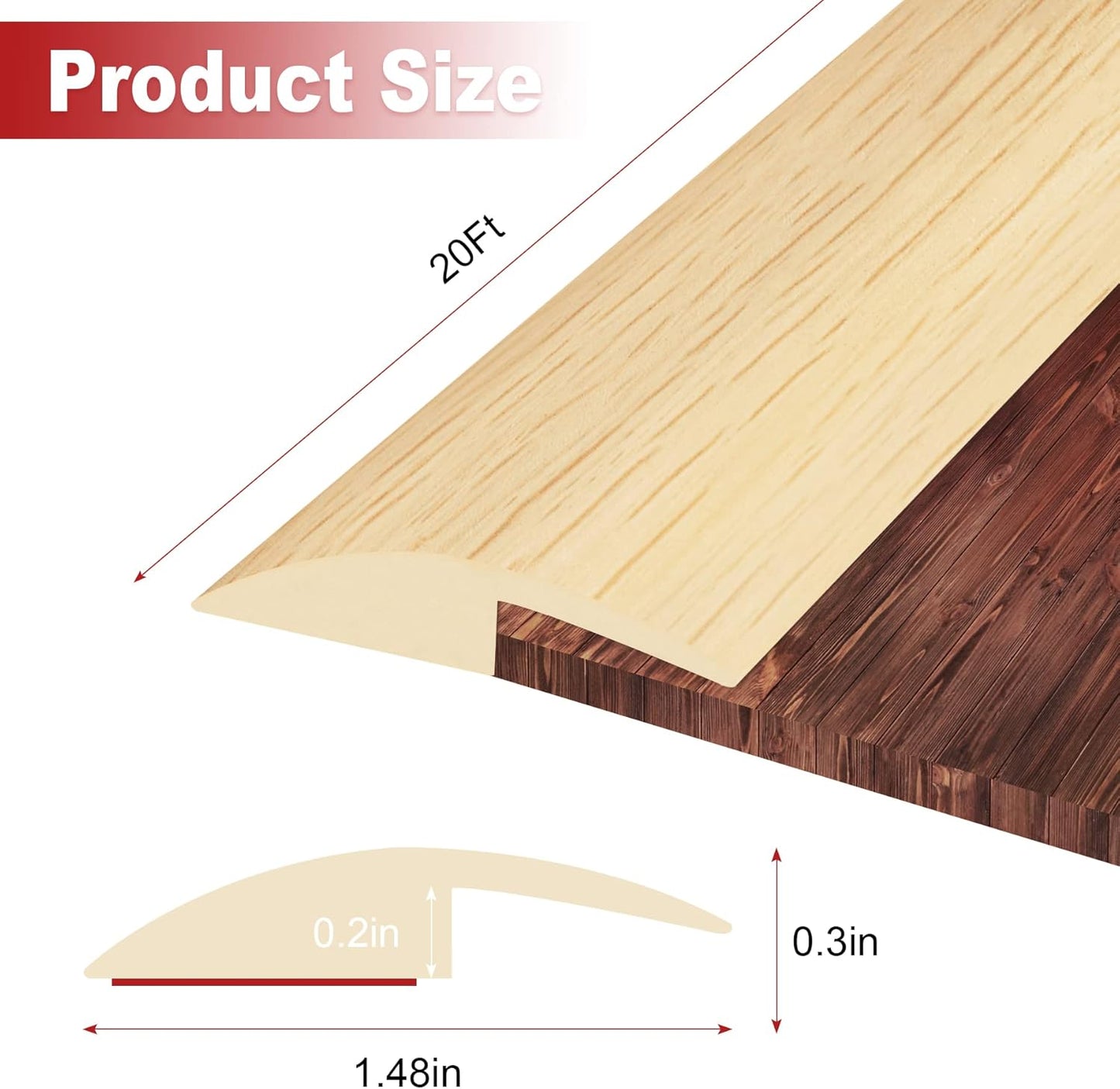 20Ft Carpet Floor Transition Strip, Self Adhesive Floor Edging Trim Strip, PVC Threshold Cover for
