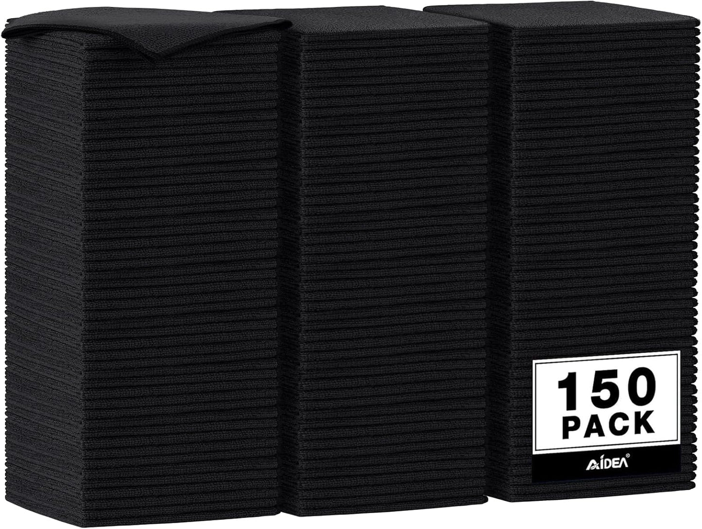 AIDEA Microfiber Cleaning Cloth Black 150PK, Microfiber Towels for Cars, Premium Car Cloths