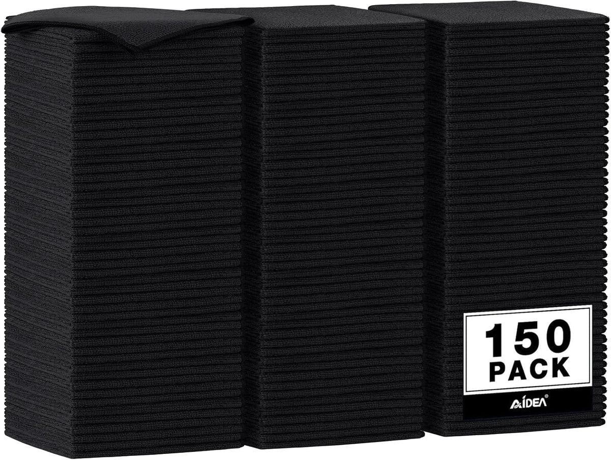 AIDEA Microfiber Cleaning Cloth Black 150PK, Microfiber Towels for Cars, Premium Car Cloths