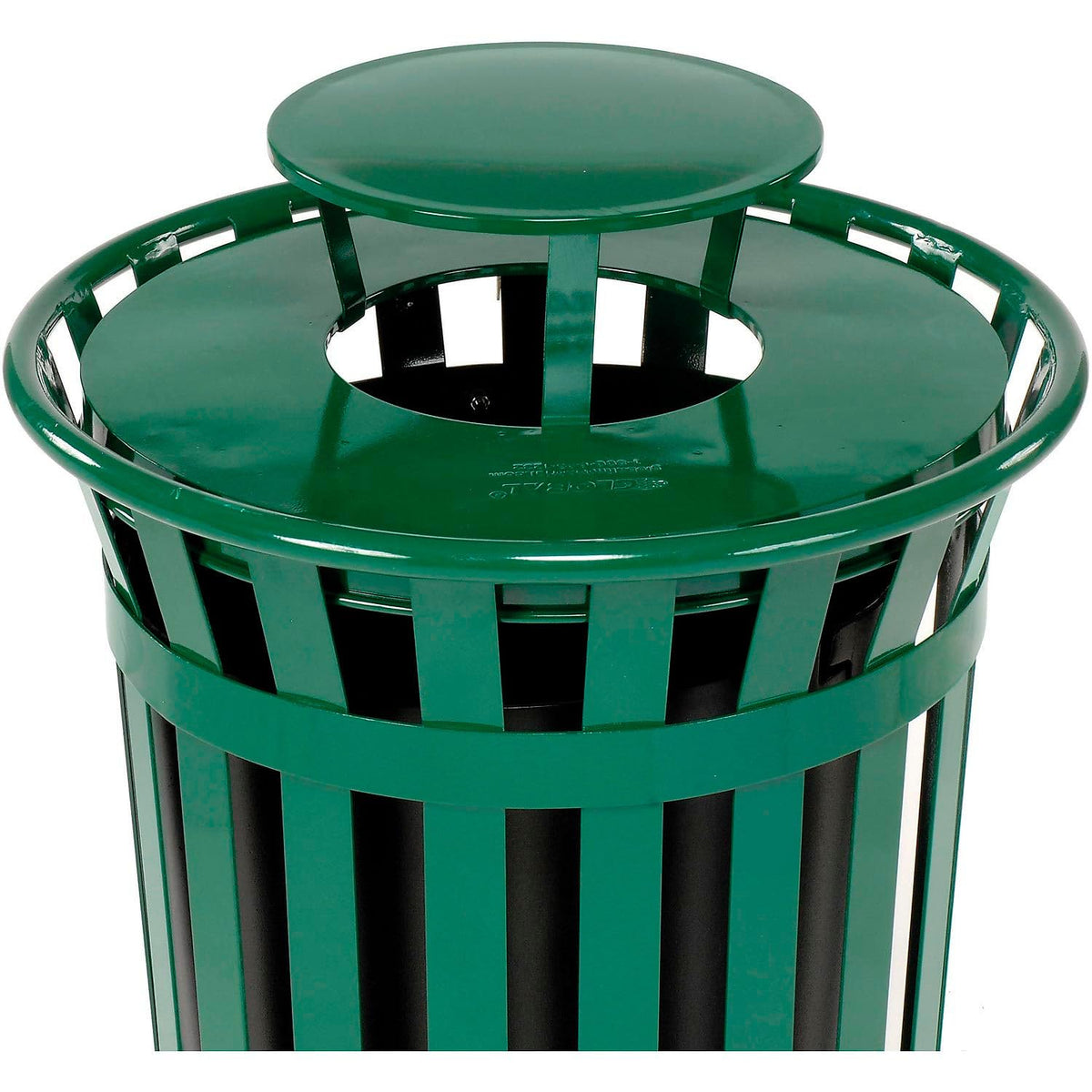 Global Industrial Heavy-Duty 36 Gallon Capacity Outdoor Metal Slatted Trash Receptacle with Rain