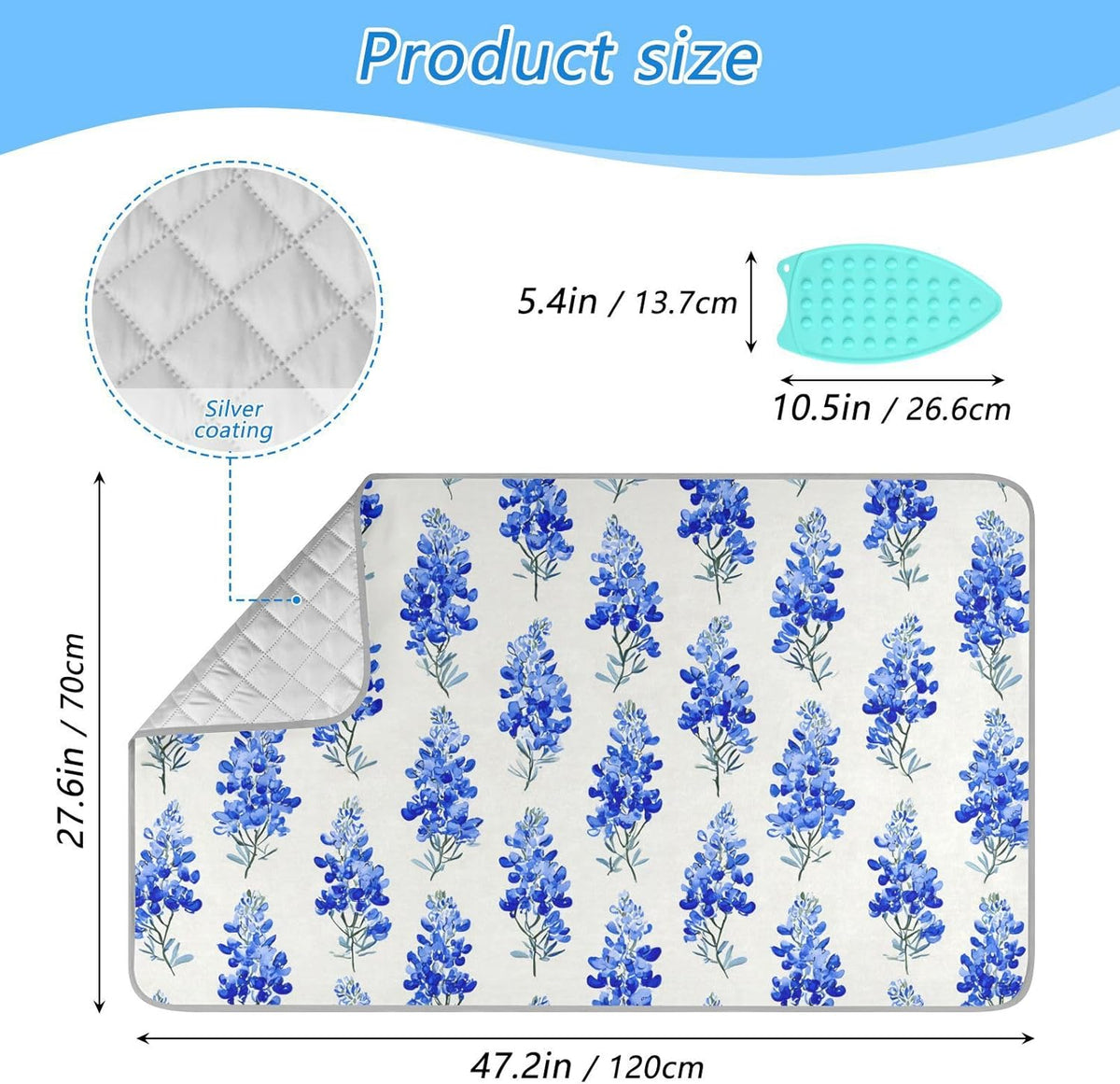 Watercolor Bluebonnets Ironing Mat for Table top Portable Ironing Pad Blanket for Washer Dryer
