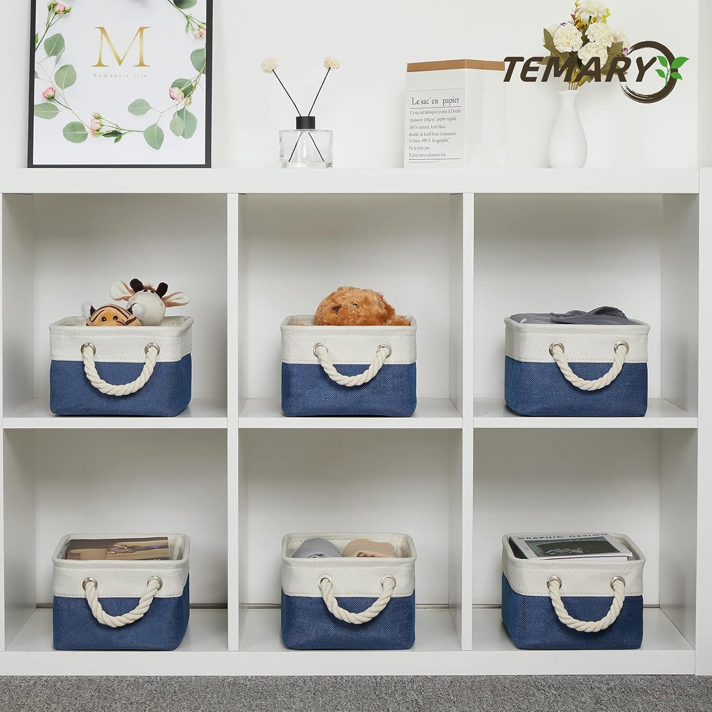 Temary Small Storage Baskets for Shelves, 6 Pcs Empty Gift Baskets for Organizing Clothes, Books