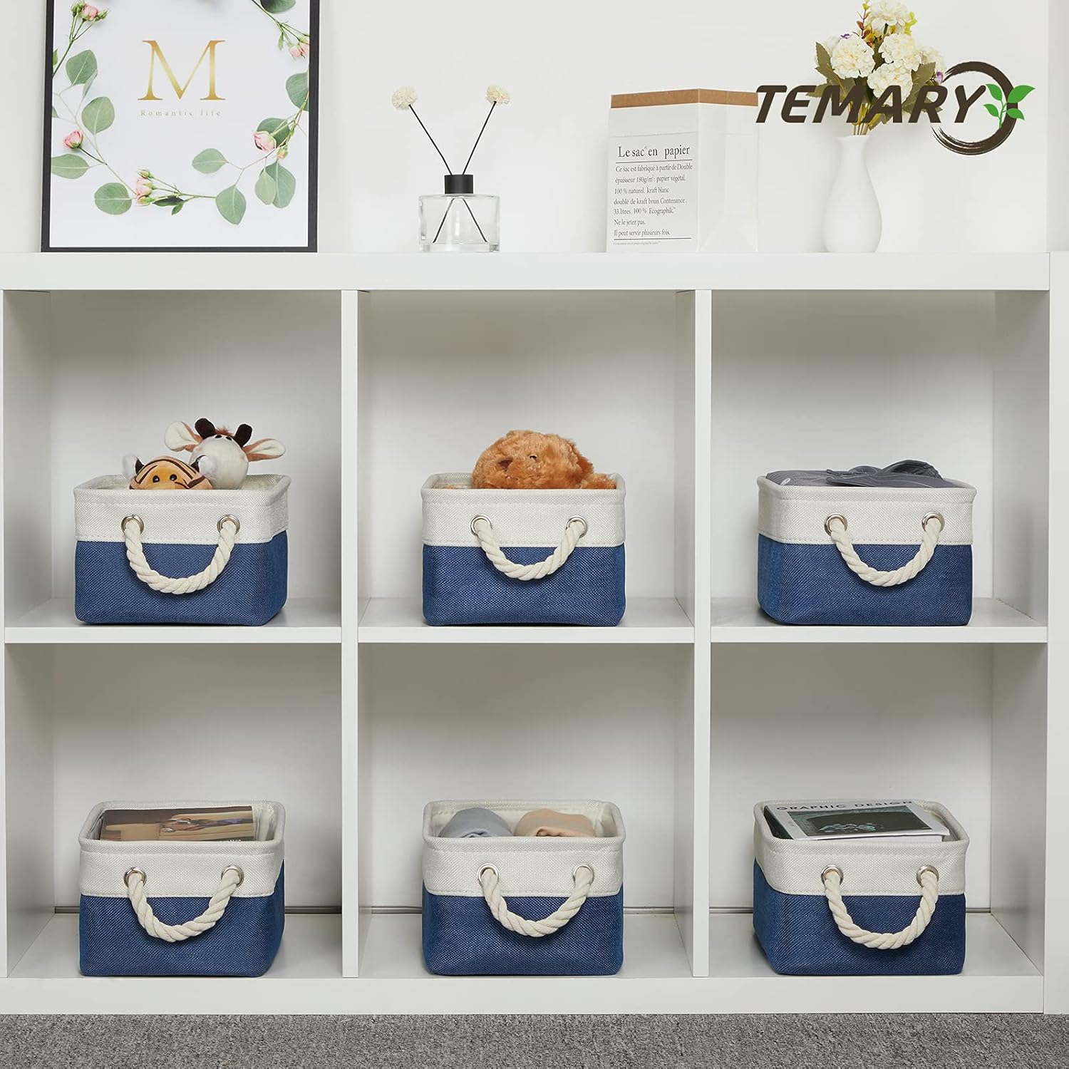 Temary Small Storage Baskets for Shelves, 6 Pcs Empty Gift Baskets for Organizing Clothes, Books