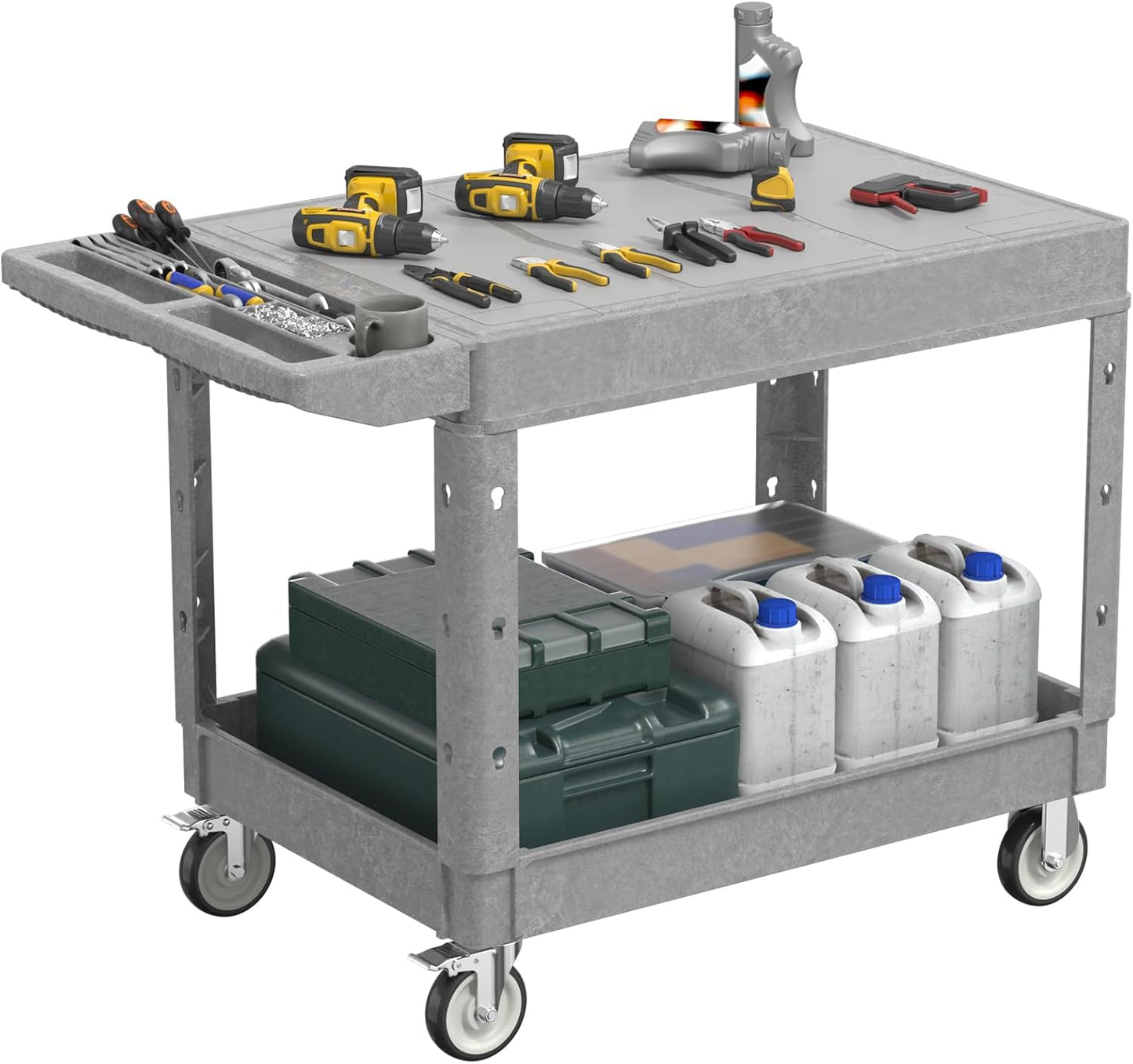 Large Garage Flat Top Utility Cart, Heavy Duty 2 Shelf Tool Cart Service Cart Rolling Push Carts