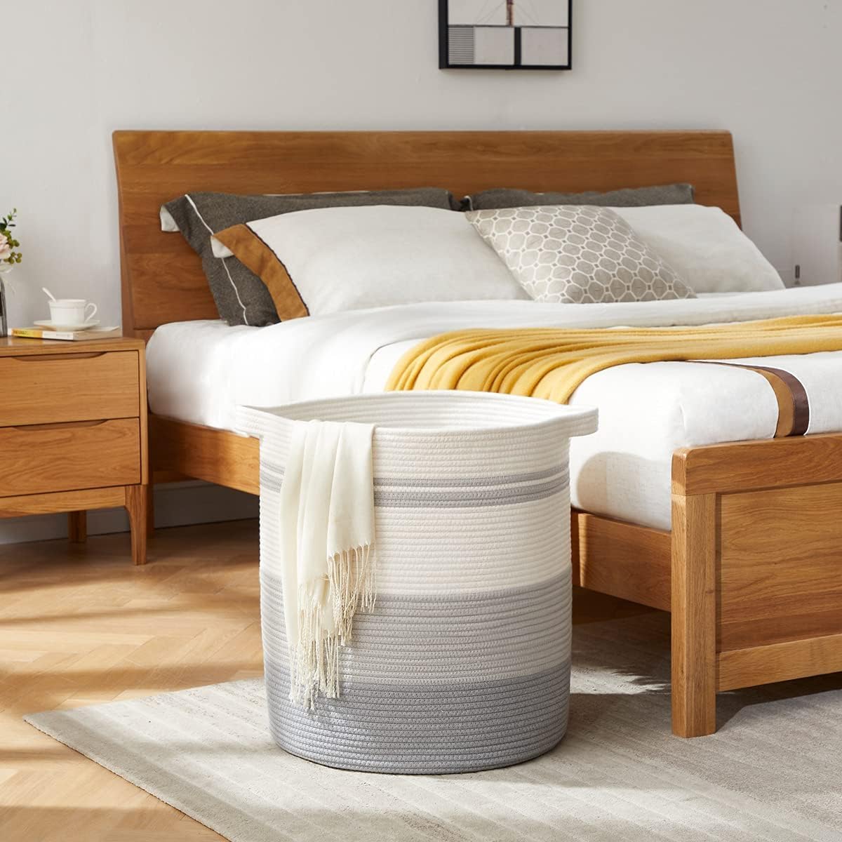 OIAHOMY 100L Laundry Hamper - Storage Basket with Handles, Decorative Woven Basket for Living Room