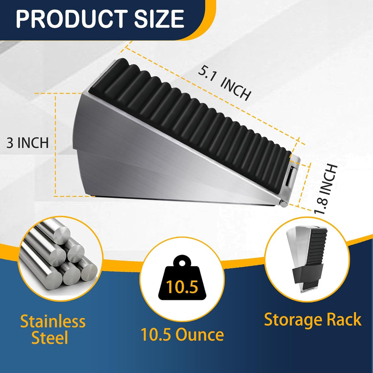 Heavy Duty Door Stopper Adjustable Spring Large Stoppers Wedge, Tall up to 3 Inches Doorstop