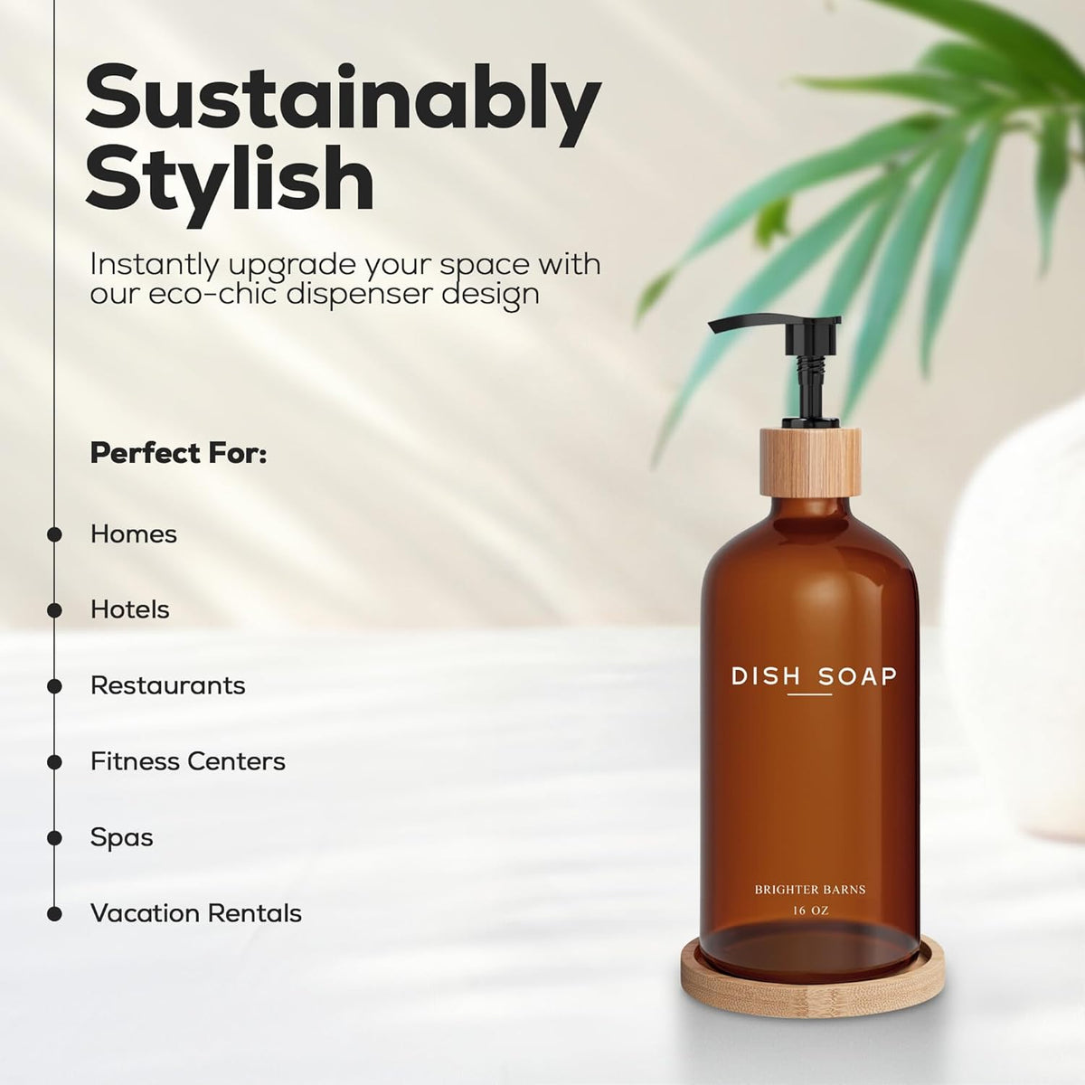 Amber Glass Dish Soap Dispenser for Kitchen Sink by Brighter Barns - Kitchen Soap Dispenser Set