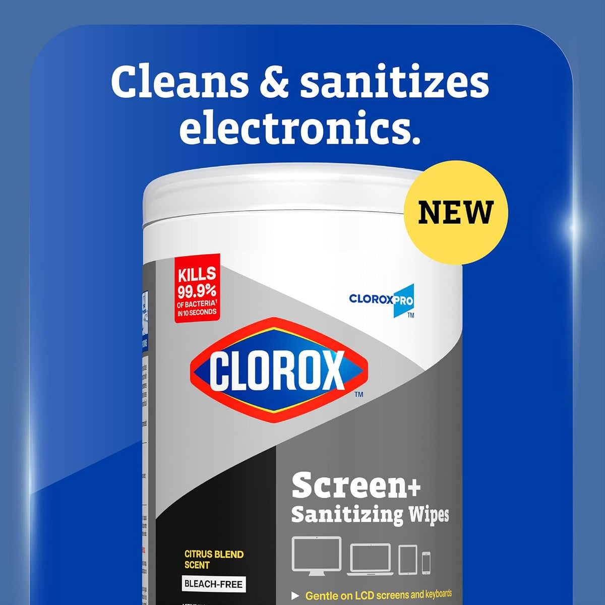 CloroxPro Clorox Screen+ Sanitizing Wipes, Bleach Free Cleaning Wipes, Citrus Blend Scent, 75