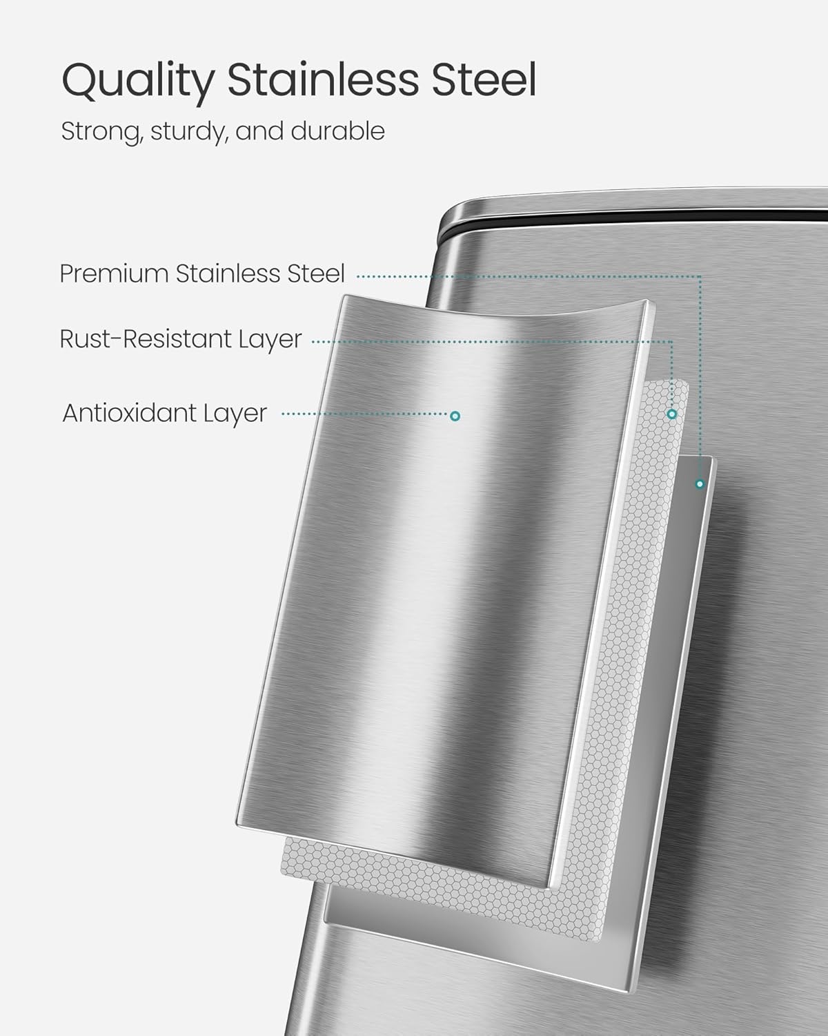 SONGMICS Kitchen Trash Can, 8-Gallon (30 L) Trash Bin, Stainless Steel Garbage Can, with Inner