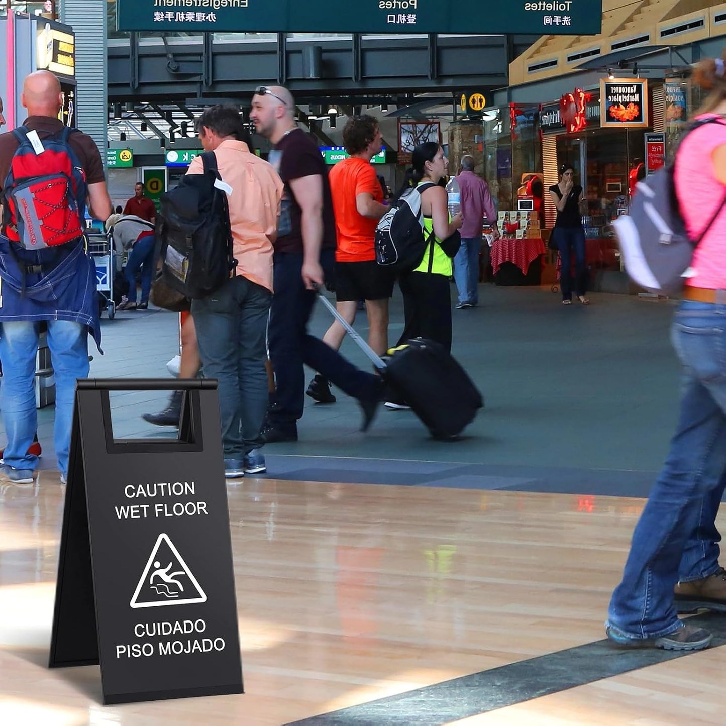 Kigley 2 Pcs Wet Floor Sign, 24 Inch Stainless Steel Caution Wet Floor Sign Double Sided Portable