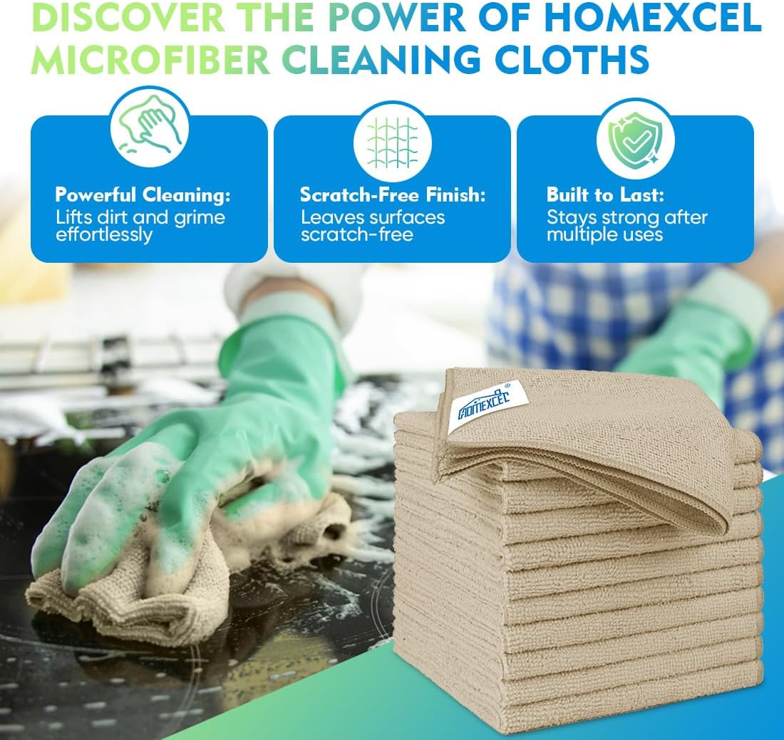 HOMEXCEL Microfiber Cleaning Cloth 6 Pack 12.5 x 12.5 inch Microfiber Towels for Cars Ultra