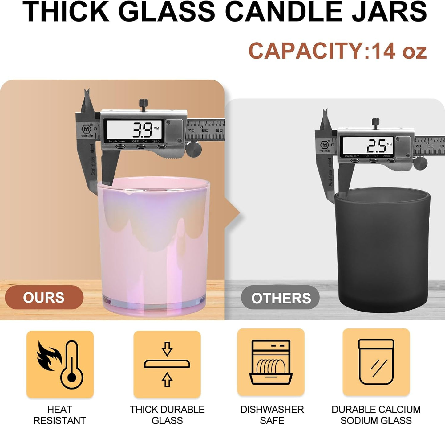 Thick Candle Jars for Making Candles 12 Pcs, 14 OZ Empty Jars with Wood Lids for Candle Making