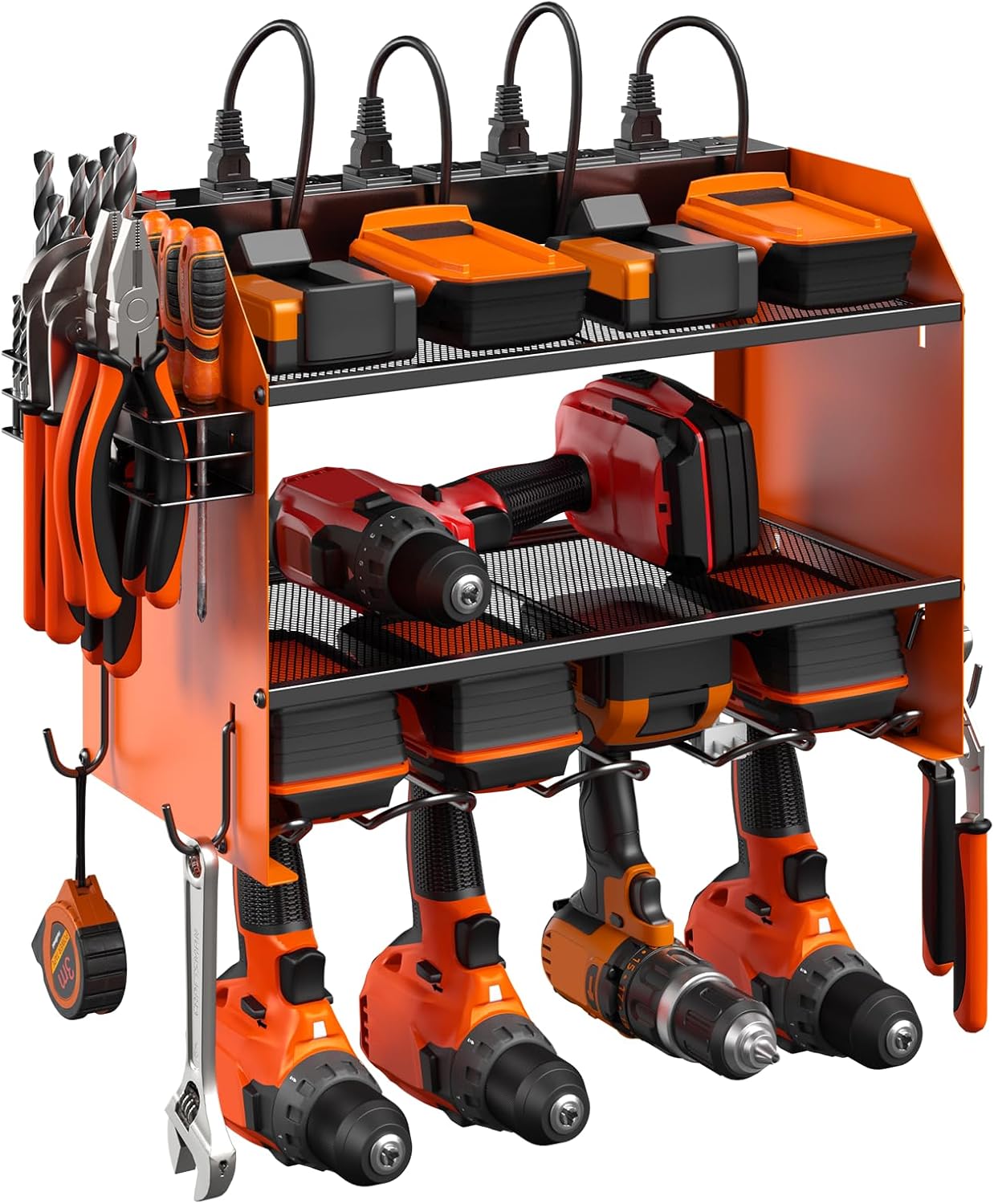 CCCEI Modular Power Tool Organizer Wall Mount with Charging Station. Garage 4 Drill Storage Shelf