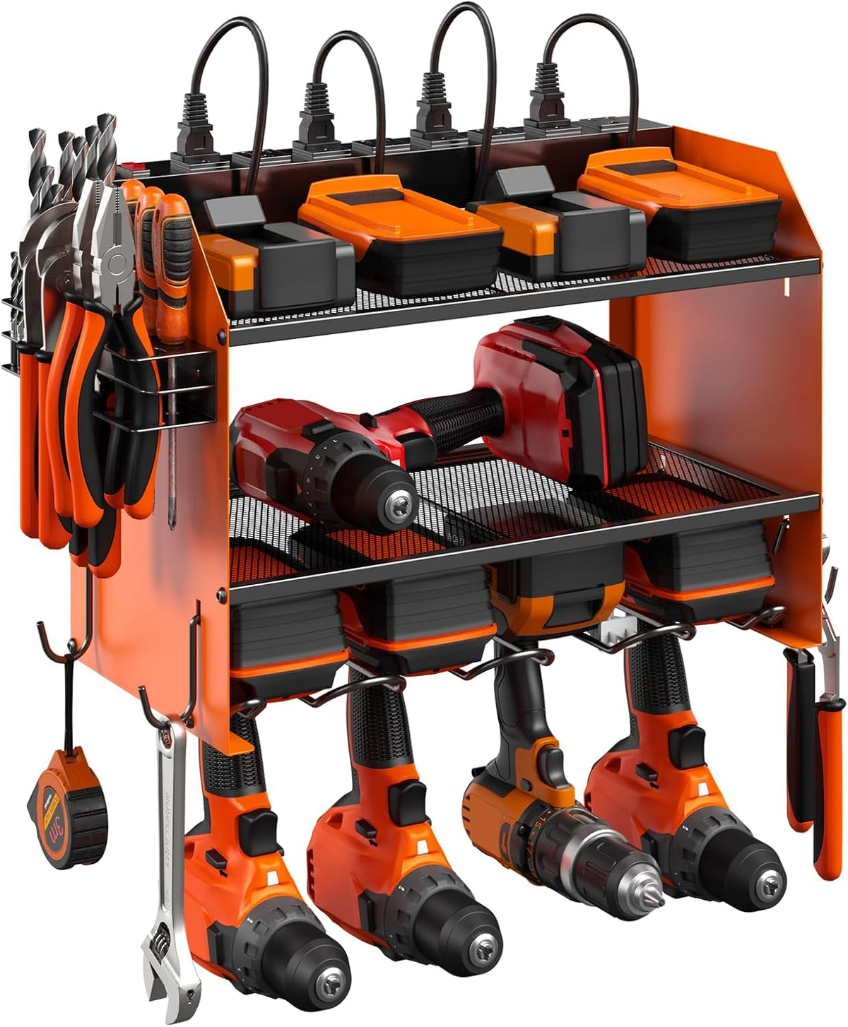 CCCEI Modular Power Tool Organizer Wall Mount with Charging Station. Garage 4 Drill Storage Shelf