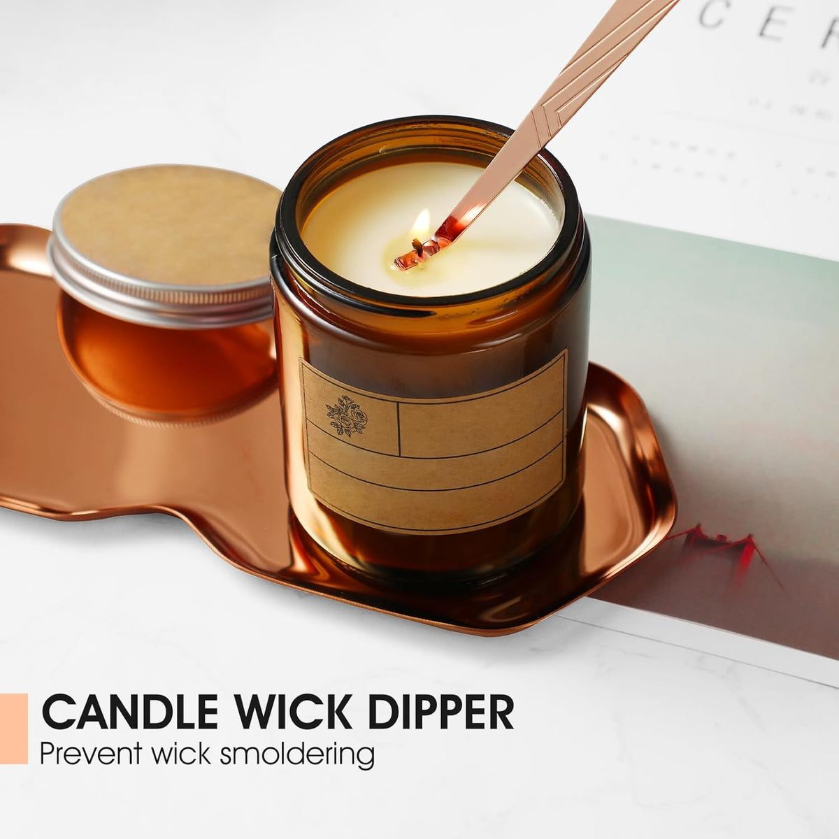 PATOISE 4 in 1 Candle Accessory Set, Wick Trimmer, Candle Snuffer, Wick Scoop,Storage Tray,Perfect