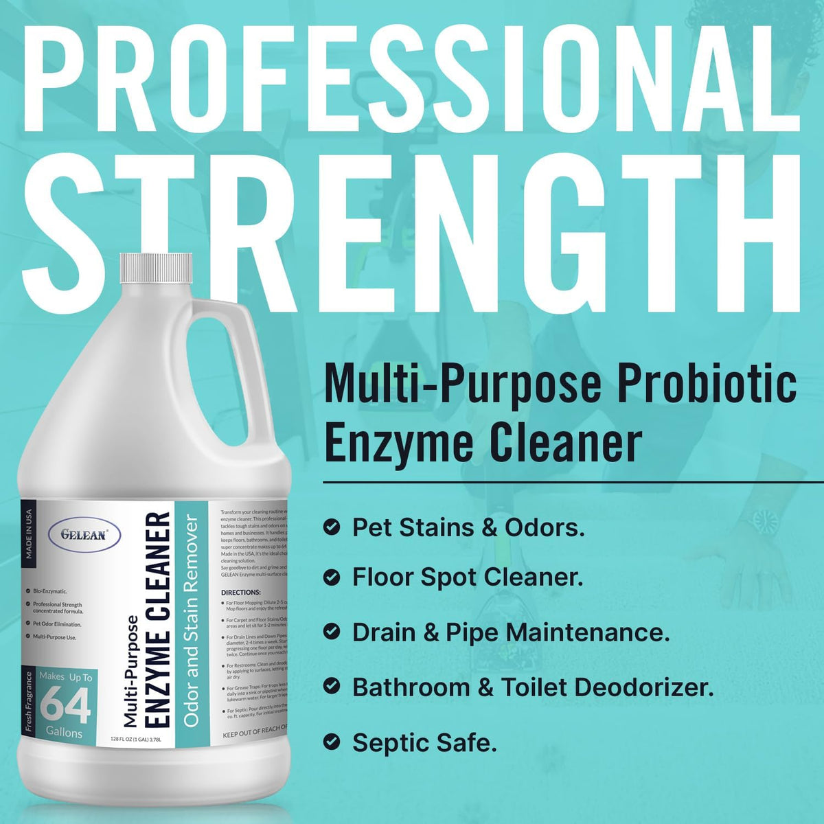 Multi-Purpose Probiotic Enzyme Cleaner, Made in USA - Pet Stain and Odor Remover - Concentrated