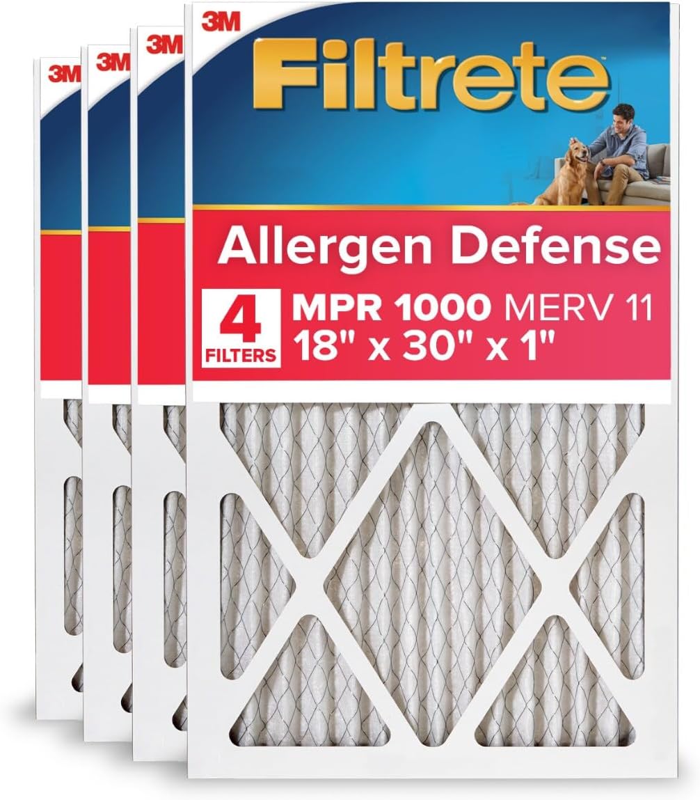 Filtrete 18x30x1 AC Furnace Air Filter, MERV 11, MPR 1000, Micro Allergen Defense, 3-Month Pleated