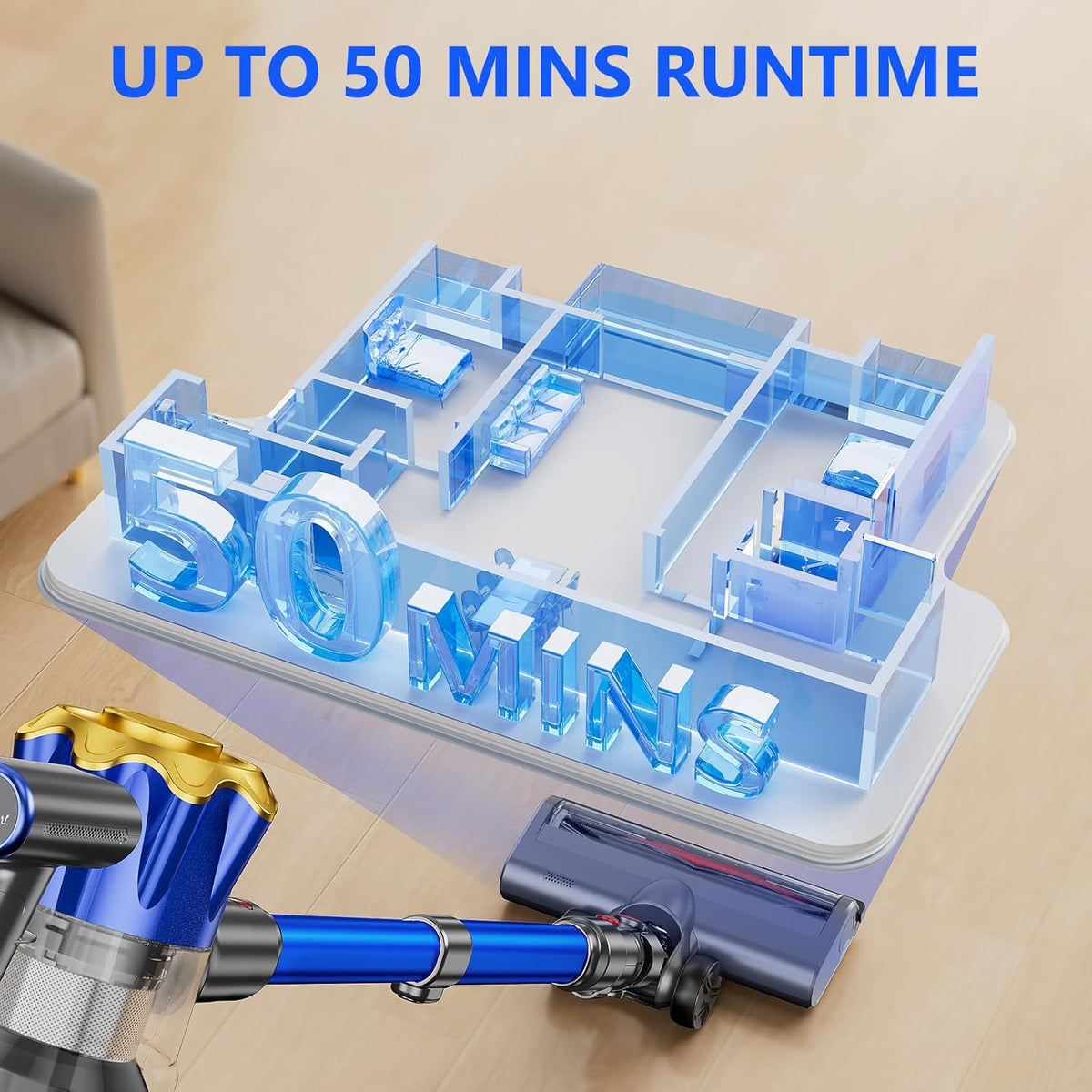 Cordless Vacuum Cleaner, 450W 40Kpa Powerful Stick Vacuum, Up to 50Mins Rechargeable Battery