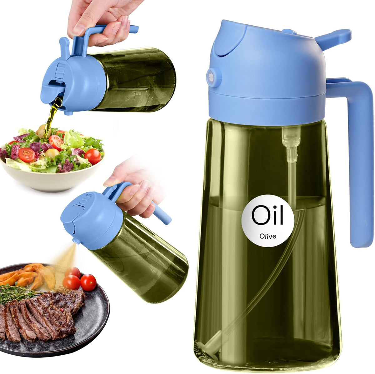 YARRAMATE 16oz/470ml Dark Green Oil Sprayer for Cooking with Stickers, Food-grade Premium 2 in 1