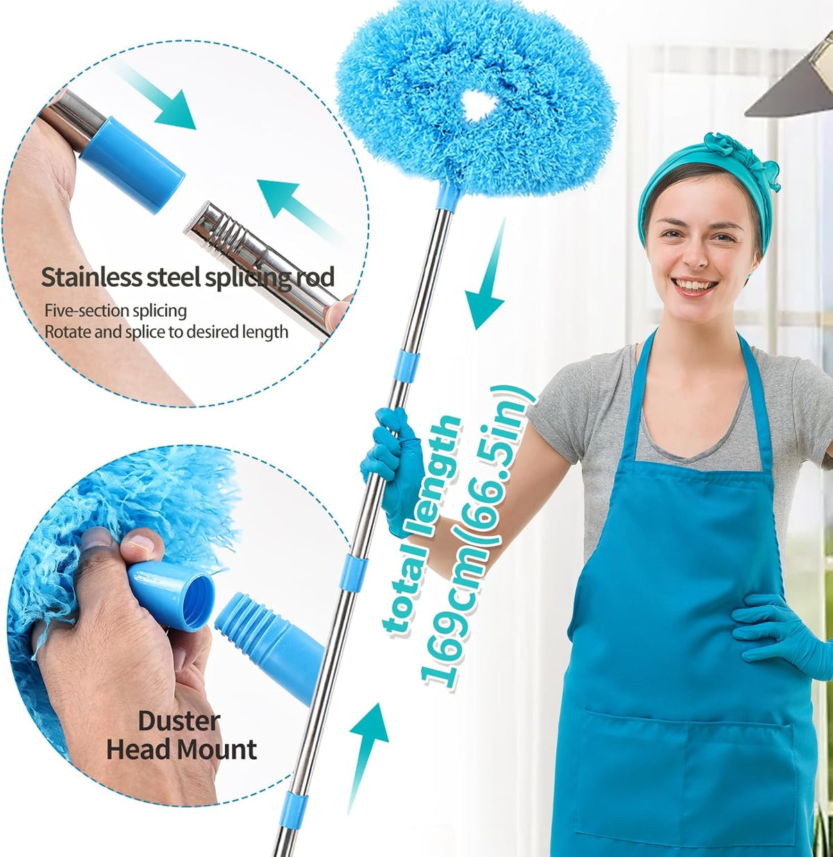 Ceiling Fan Cleaner Duster Reusable Microfiber Removable Duster with Extension Pole Adjusts 12 to