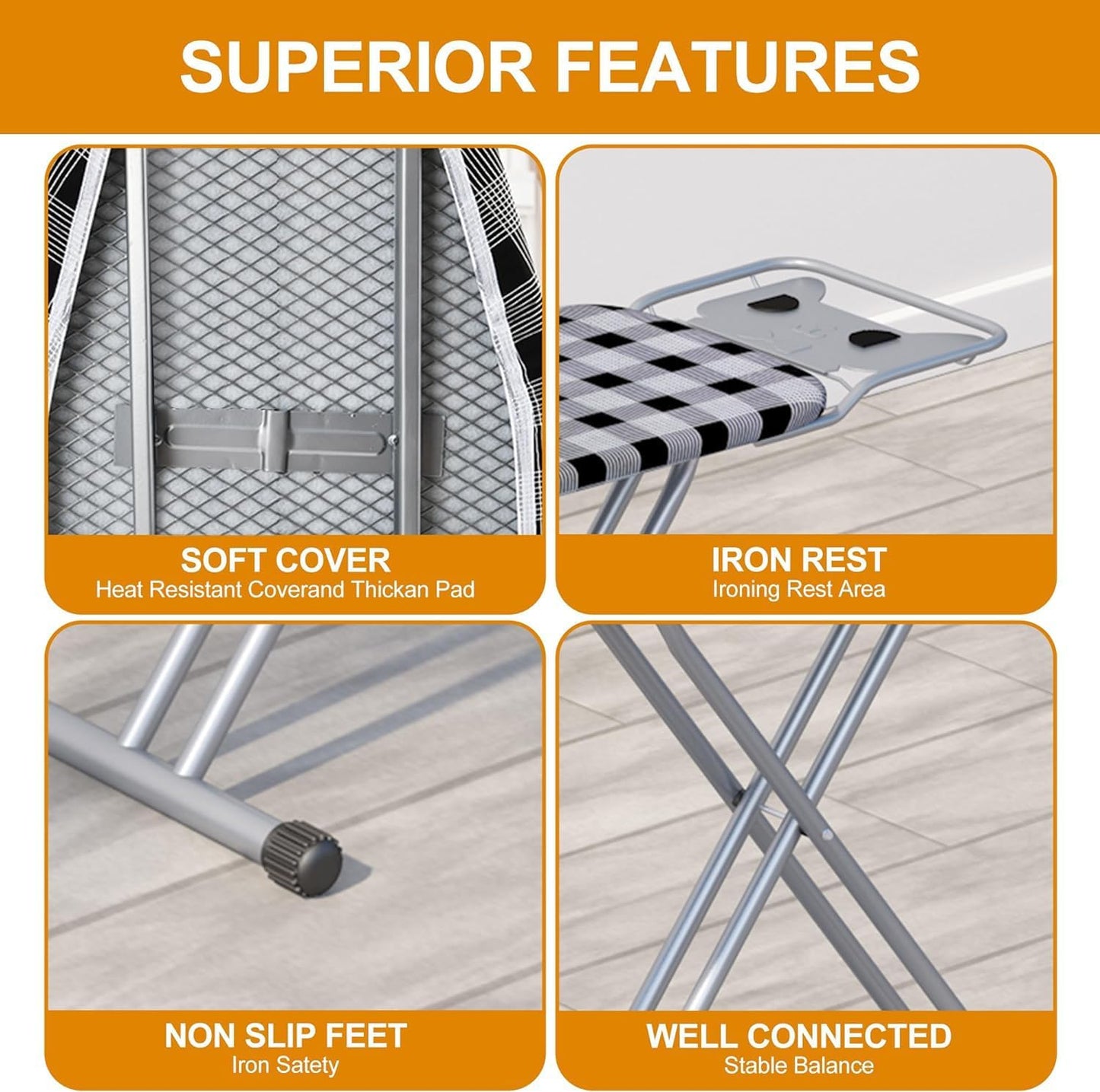 Ironing Board 13" X 43" W/Extra Thick Heavy Duty Padded Cover, Height Adjustable,Heat & Scorch