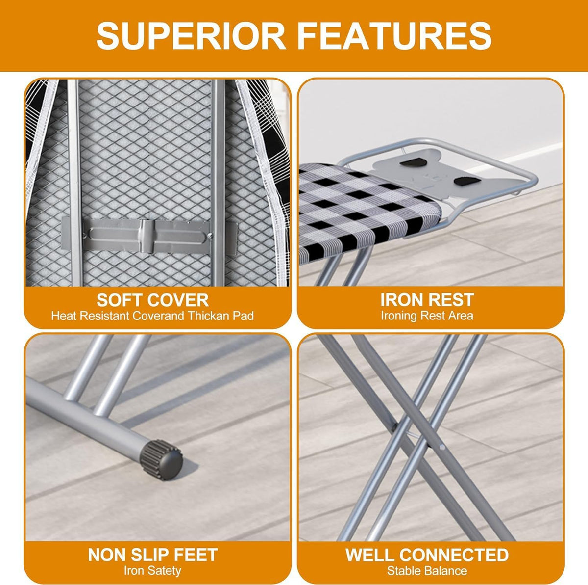Ironing Board 13" X 43" W/Extra Thick Heavy Duty Padded Cover, Height Adjustable,Heat & Scorch