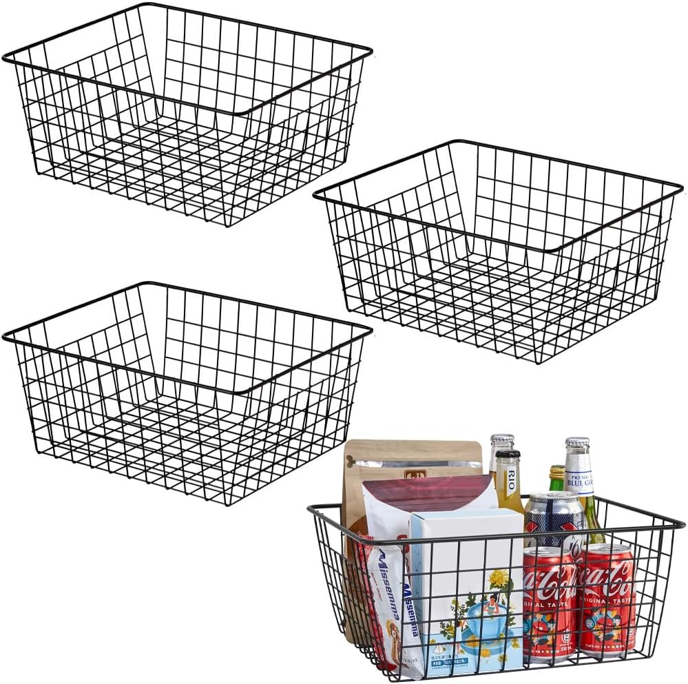 Kitchen Wire Baskets Farmhouse Decor Metal Food Storage Organizer,Household Refrigerator Bin with