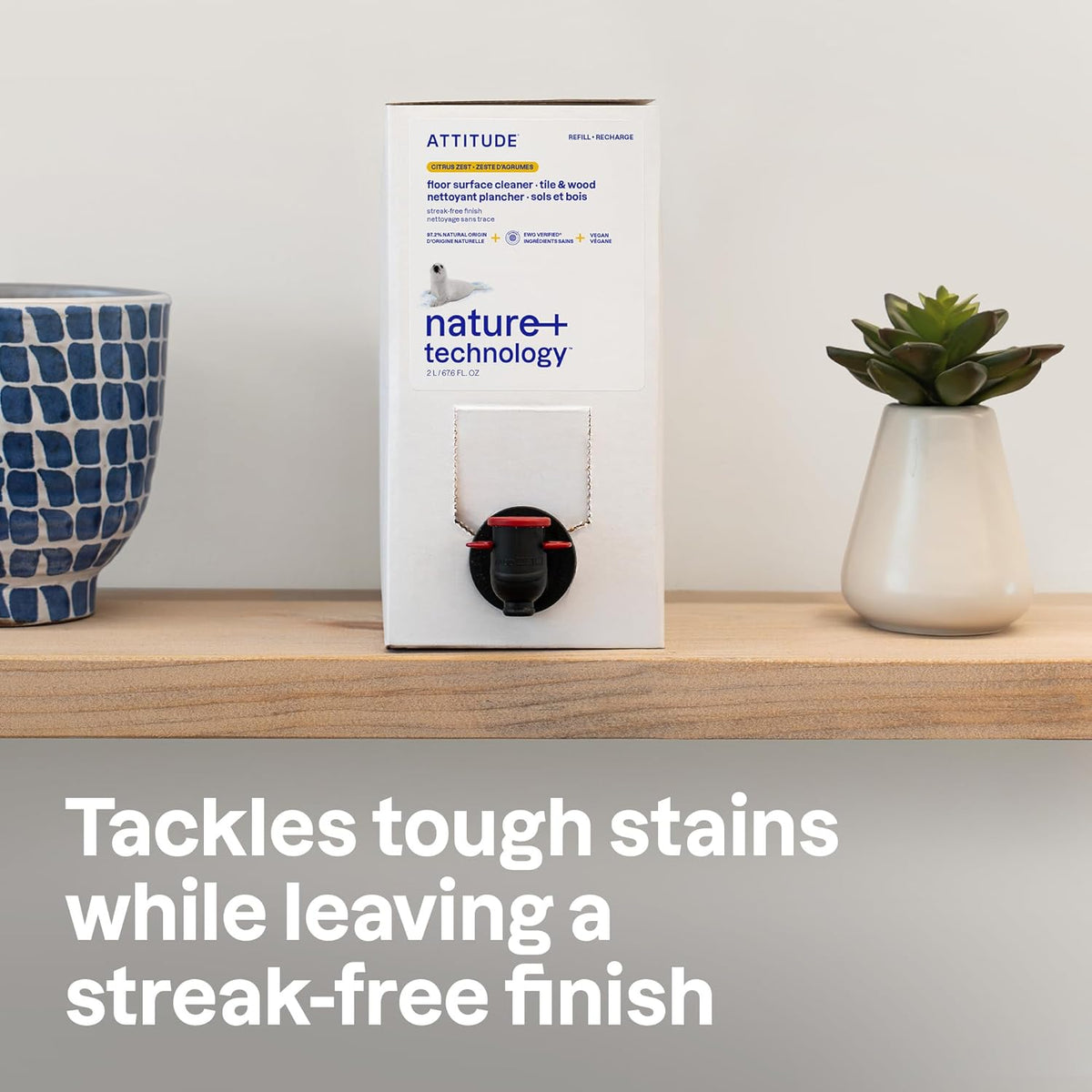 ATTITUDE Floor Cleaner Refill, EWG Verified, Streak-Free, Vegan & Plant-Based for Tile, Wood &