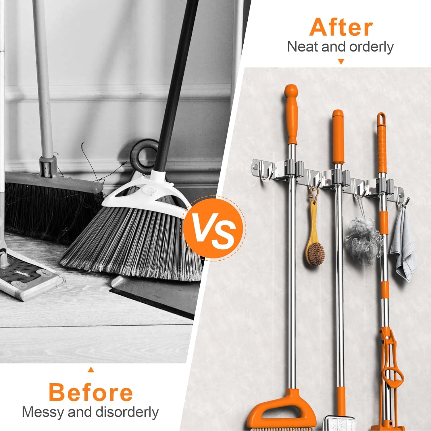 Mop and Broom Holder Wall Mount, Upgraded Broom Organizer Wall Mount, Stainless Steel Broom Hanger