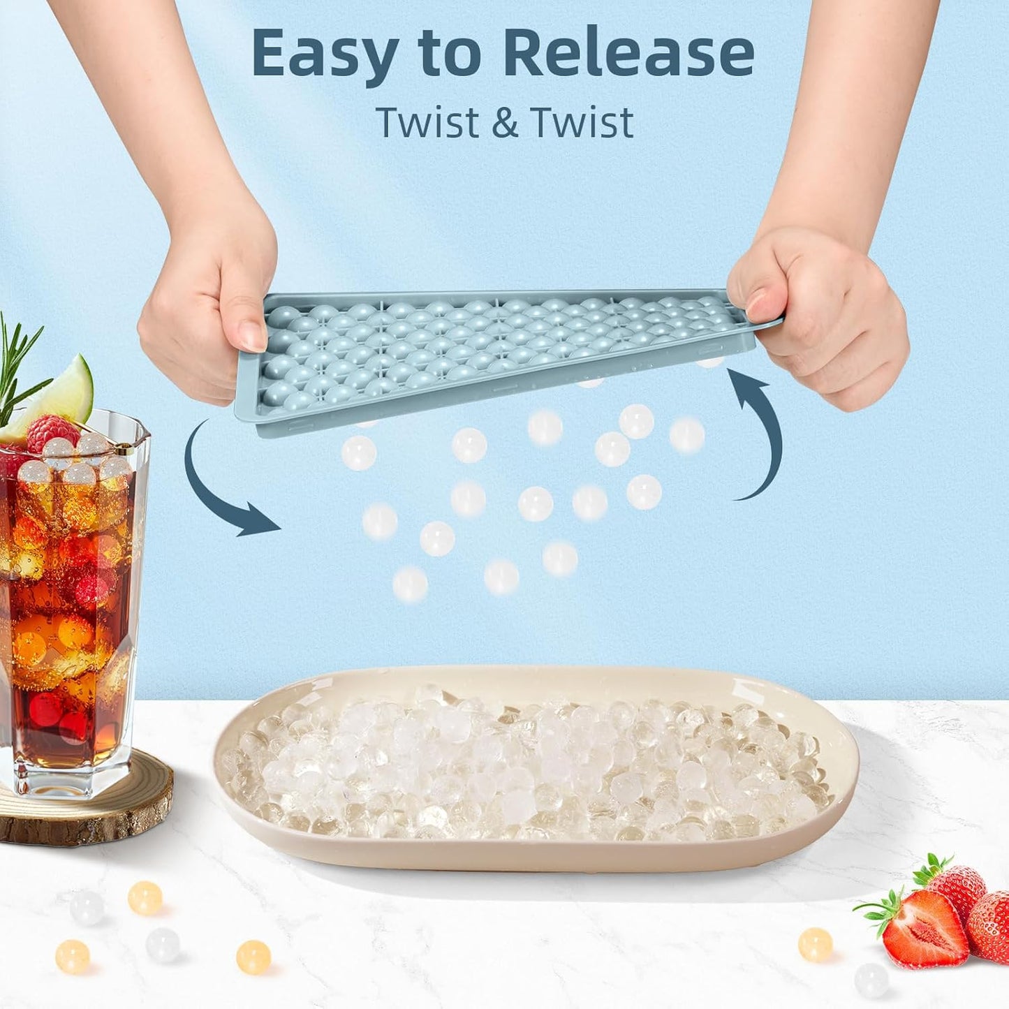 WIBIMEN Mini Ice Cube Trays, Small Tiny Round Pebble Crushed Nugget Ice Trays for Freezer with Lid