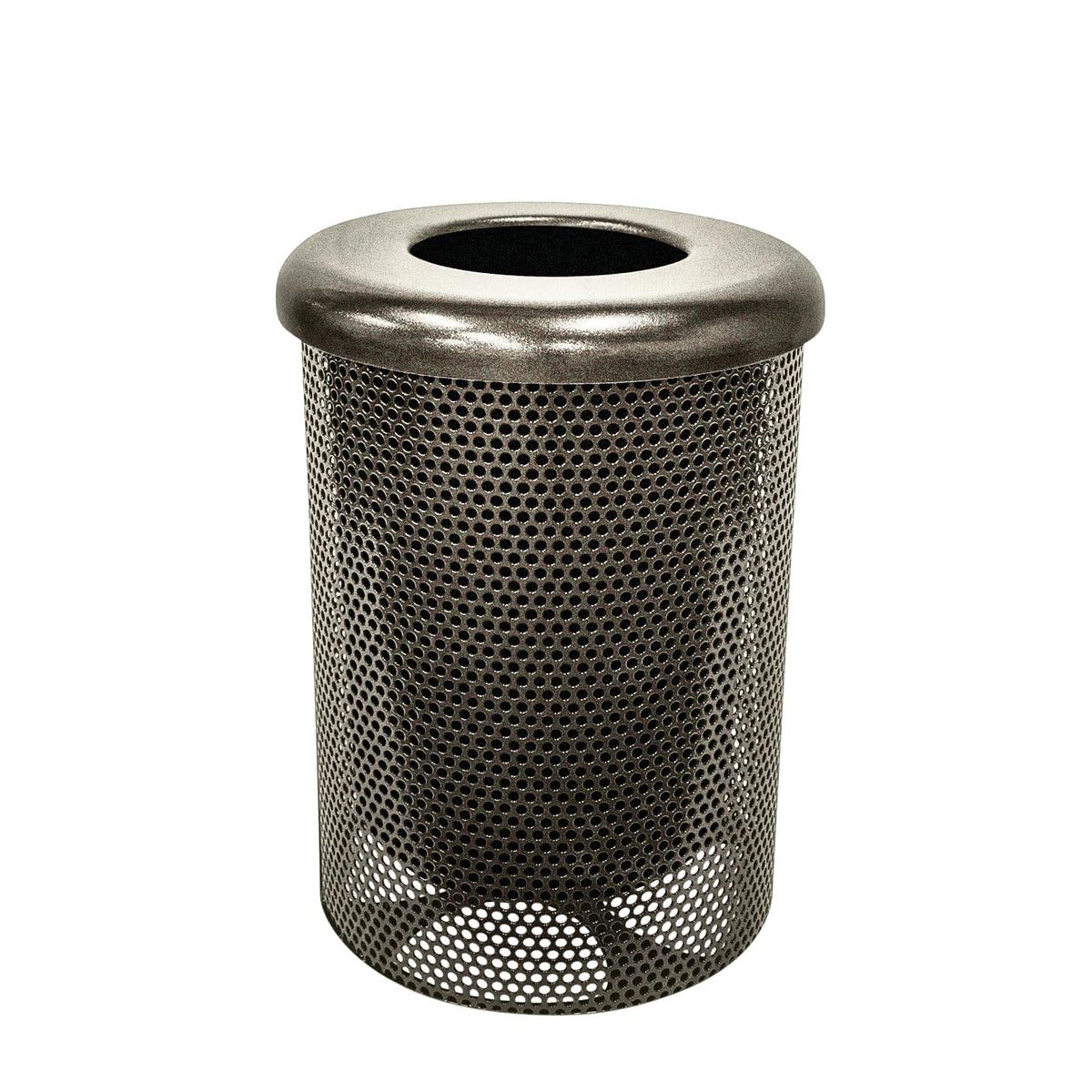 COATEDOUTDOORFURNITURE 32-Gallon Heavy-Duty Punched Steel Round Trash Receptacle, Commercial
