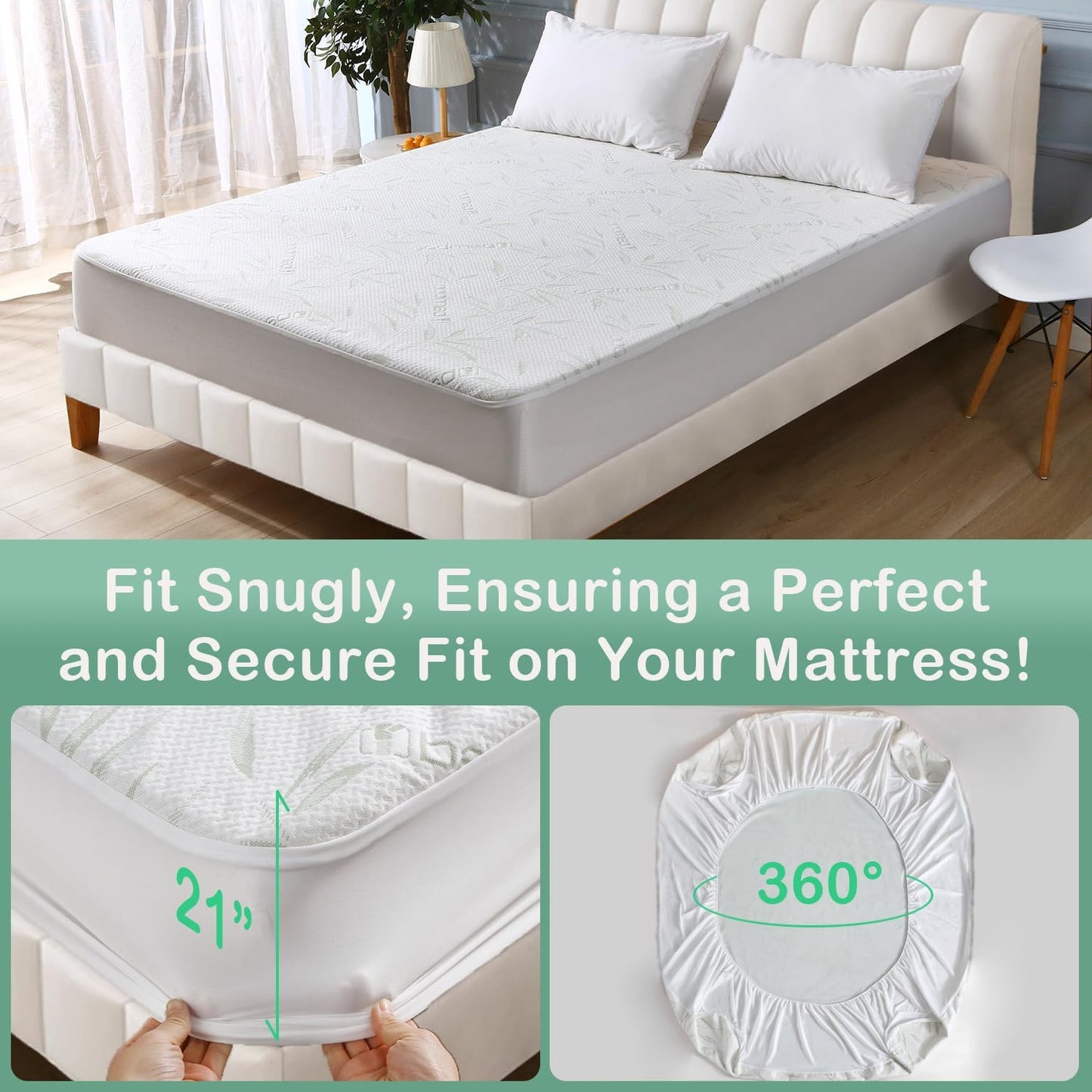Queen Mattress Protector Waterproof Mattress Pad Washable Bamboo Rayon Mattress Cover Breathable