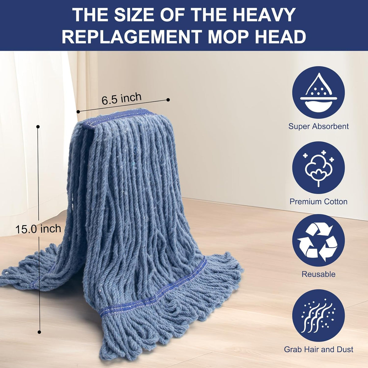 KeFanta 3 Pack Heavy Duty Commercial Mop Head Replacement,Wet Industrial Cotton Looped End String