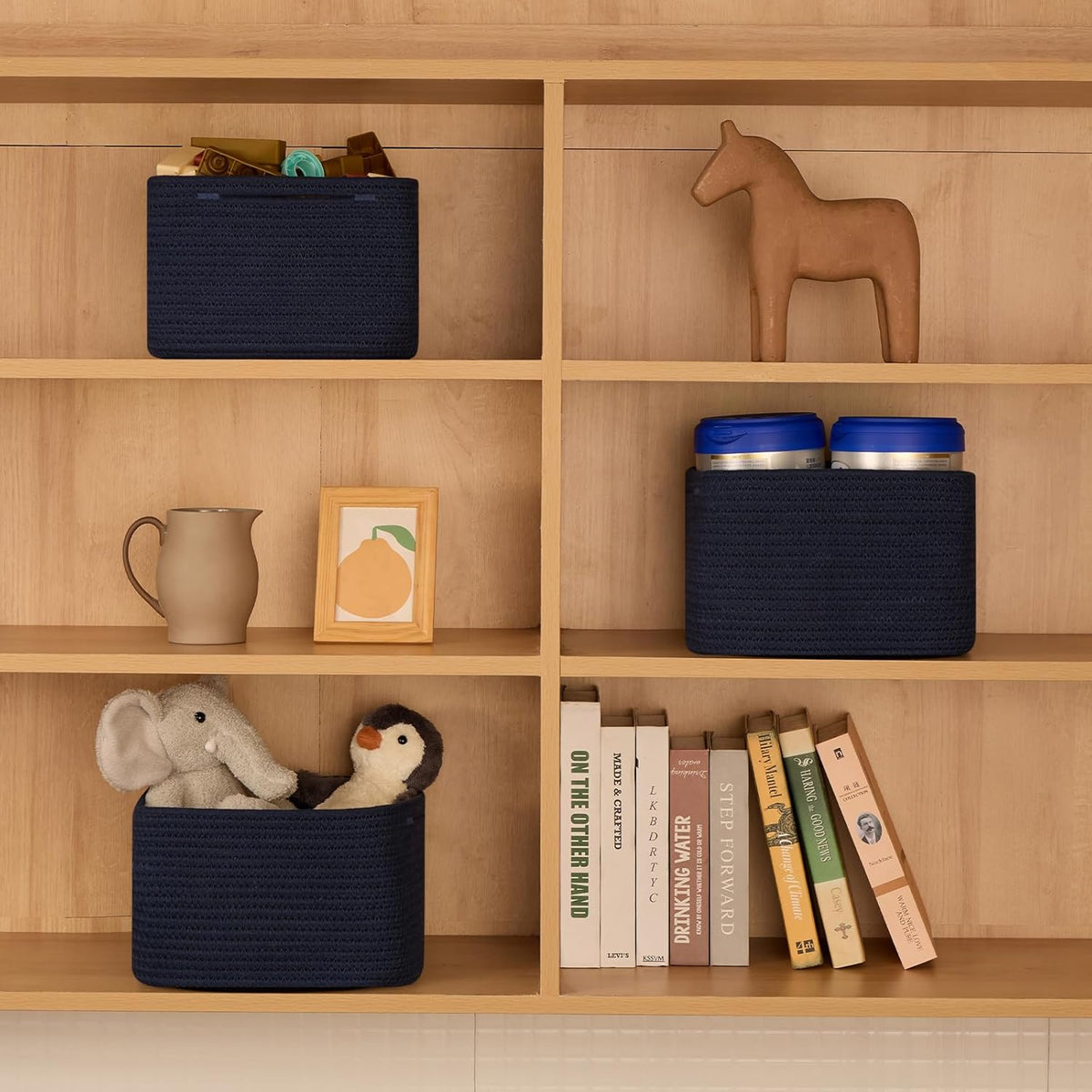 Small Organizing Baskets for Cubes Shelf, 9.7x9.7x7.1 Inch Rope Woven Storage Bins for Nursery