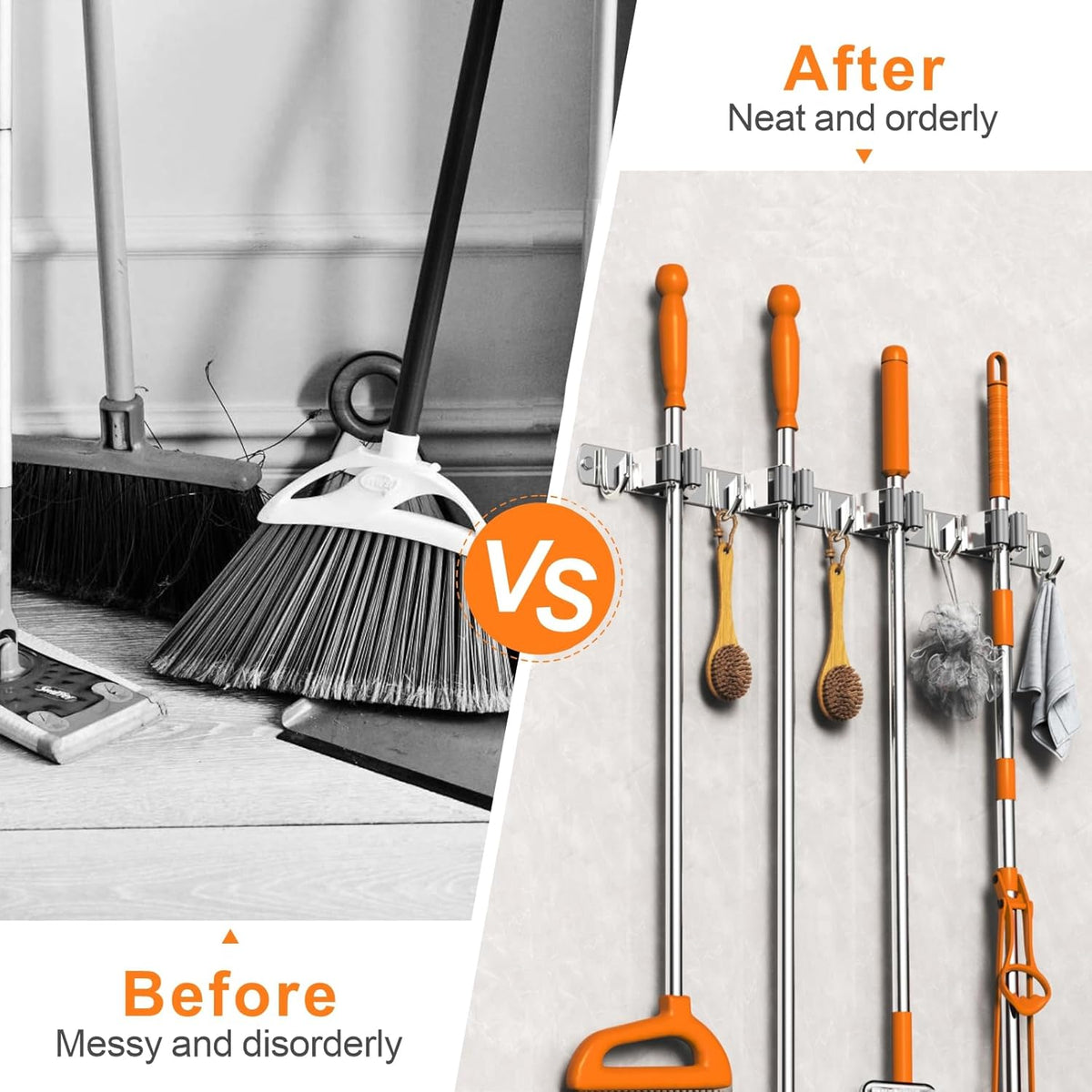 2 Pack Mop and Broom Holder Wall Mount, Non-slip Broom Hanger Wall Mount, Heavy Duty Mop Broom