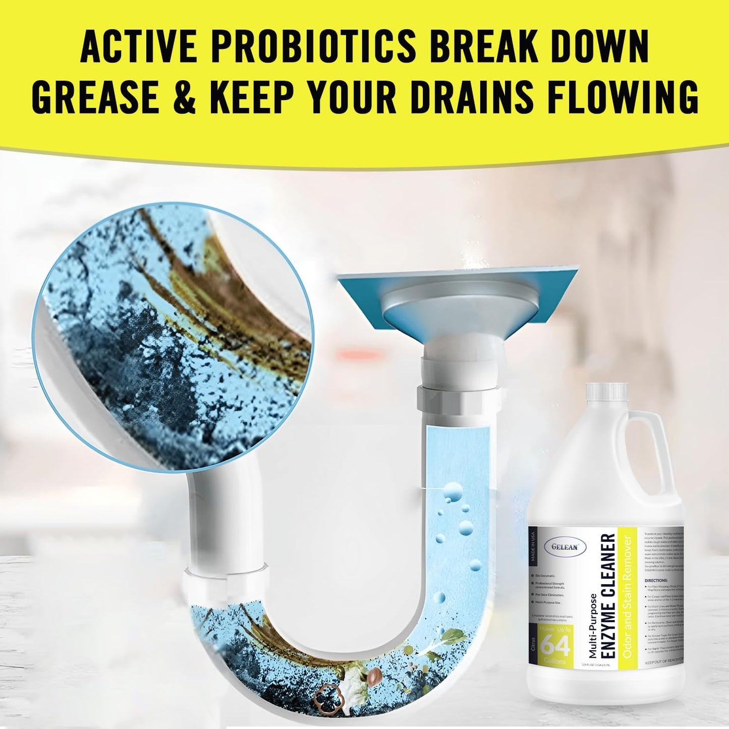 Multi-Purpose Probiotic Enzyme Cleaner, Made in USA - Pet Stain and Odor Remover - Concentrated