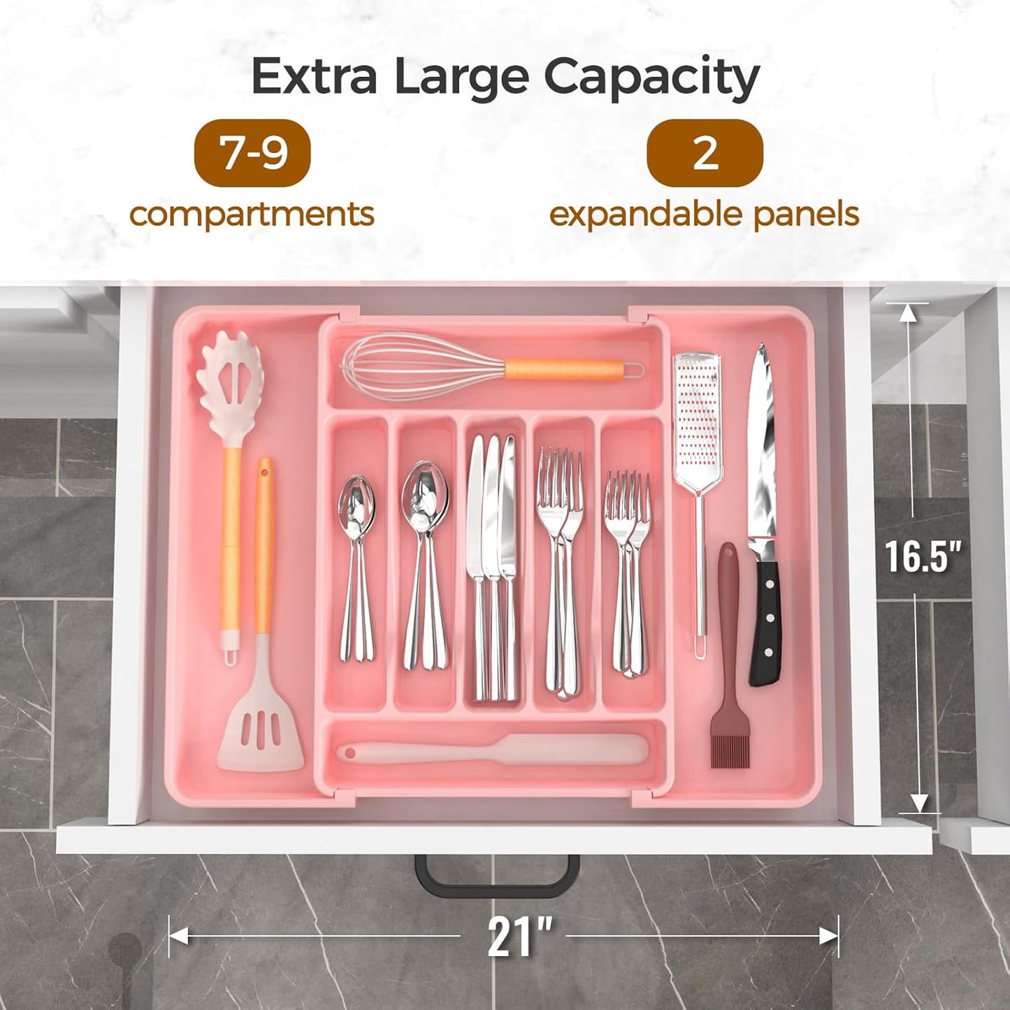 Extra Large Expandable Silverware Organizer, BPA-Free Food-Safe Cutlery Flatware Organizer, Kitchen