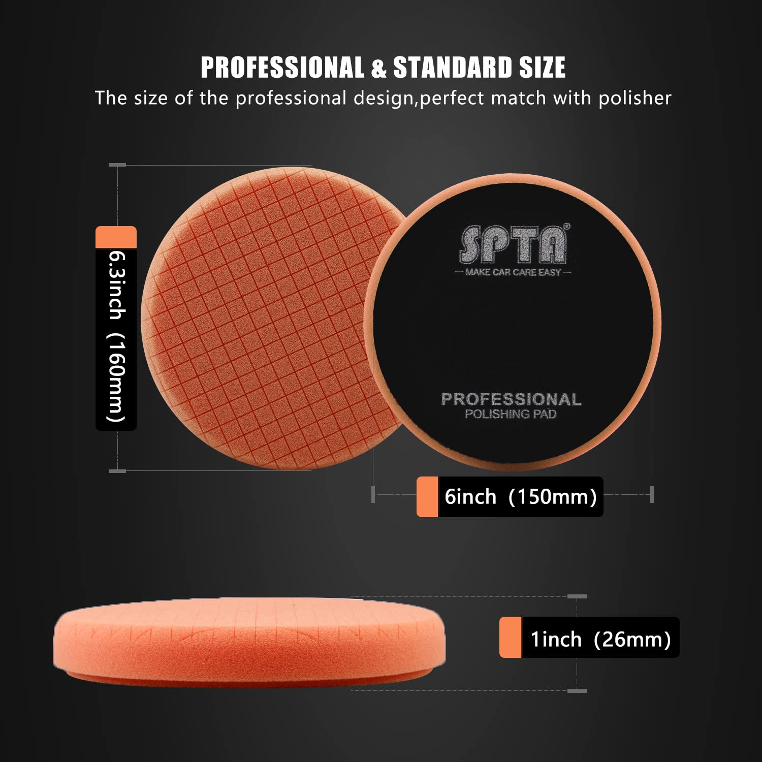 Buffing Sponge Pads, SPTA 5Pcs 6.5 Inch Face for 6 Inch 150mm Backing Plate Compound, Cutting