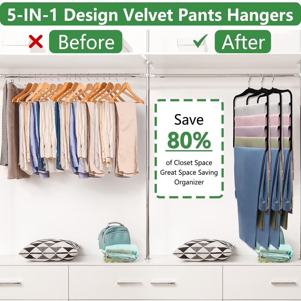 Closet Organizers and Storage,3 Pack Organization and Storage Pants-Hangers-Space-Saving,Velvet