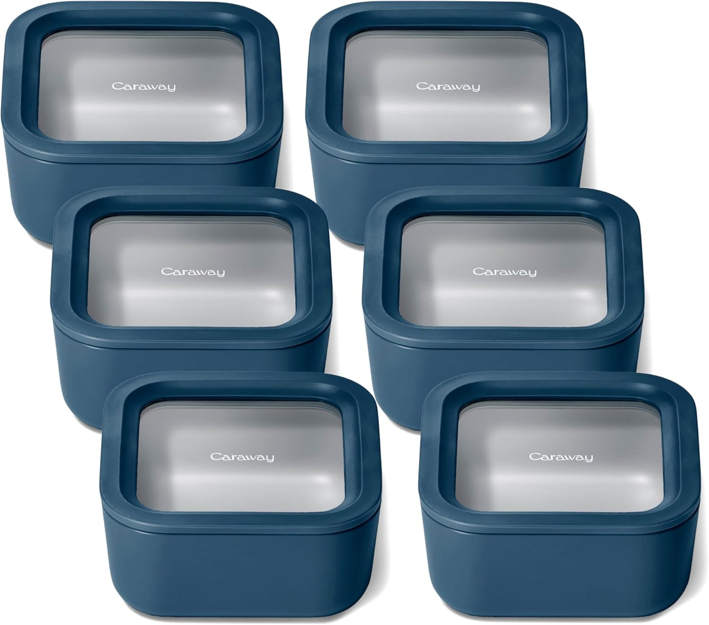 Caraway 6pc Glass Food Storage Set – 4.4 Cup Food Containers (6) - Ceramic Coated - Non Toxic, Non