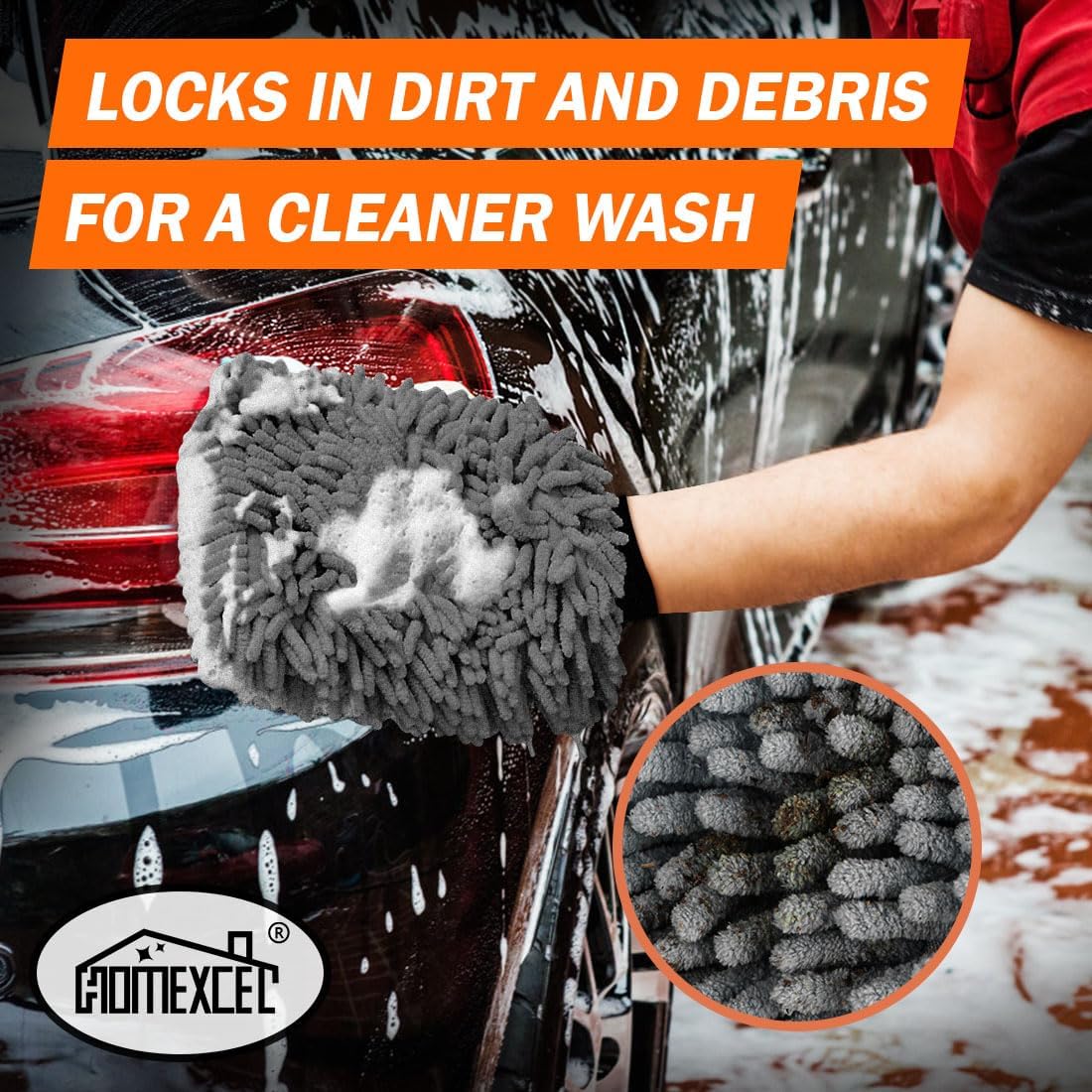 HOMEXCEL Car Wash Mitt, 2PK Chenille Microfiber Wash Mitt, Scratch-Free & Lint-Free, Rich Foam