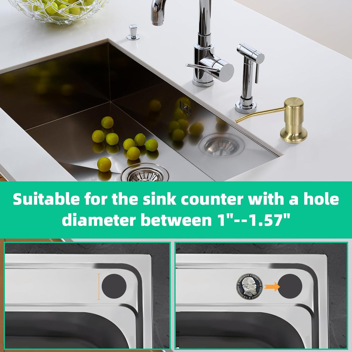 Soap Dispenser for Kitchen Sink, Built in Sink Soap Dispenser, Countertop Soap Dispenser Pump with