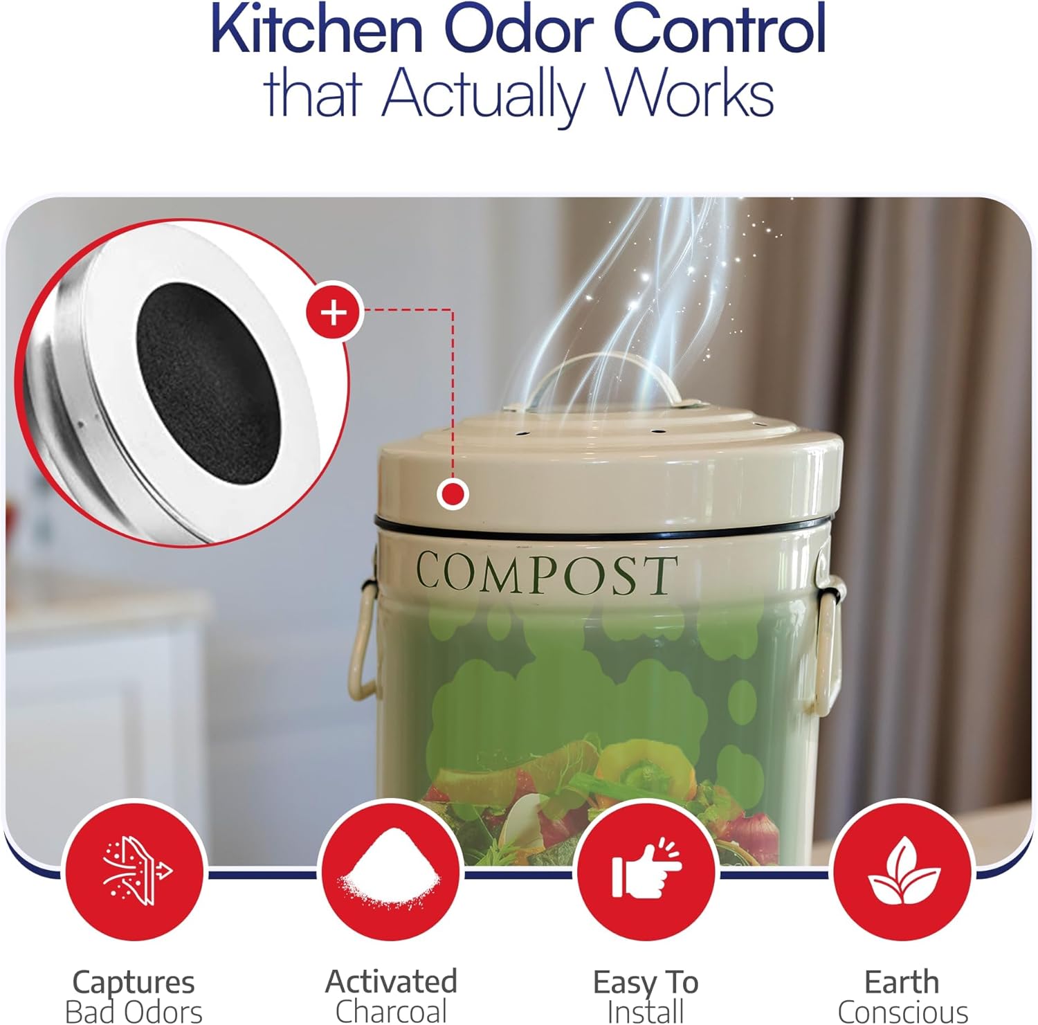 BioStrike Activated Carbon Filter Discs for Kitchen Compost Bin - Odor-Absorbing Charcoal for
