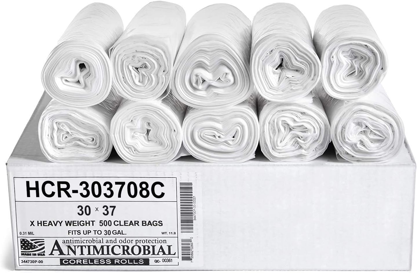 Aluf Plastics HCR-303708C High Density Star Sealed Coreless Roll Bags, 30 gal, Polyethylene, 30" x