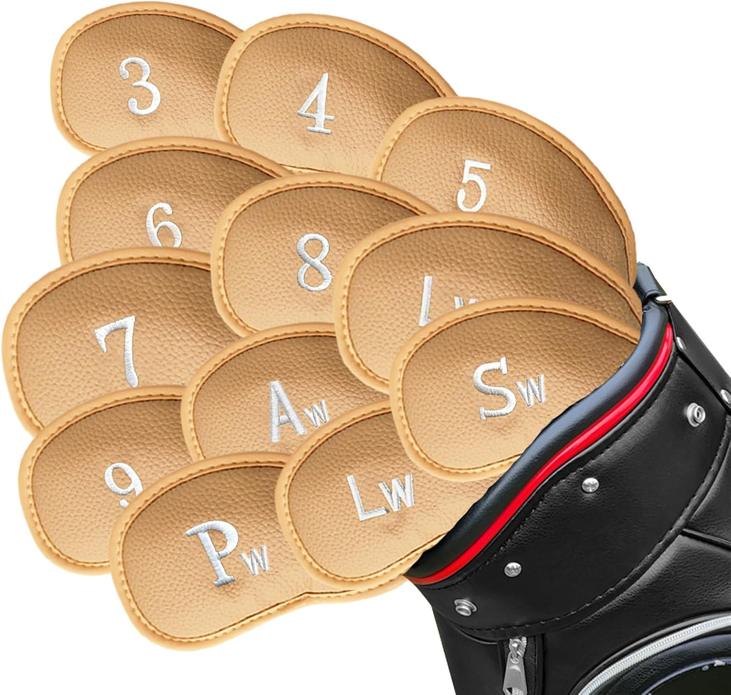 FINGER TEN Premium Synthetic Leather Stylish Iron & Wedge Golf Head Covers Value 12 Piece Set