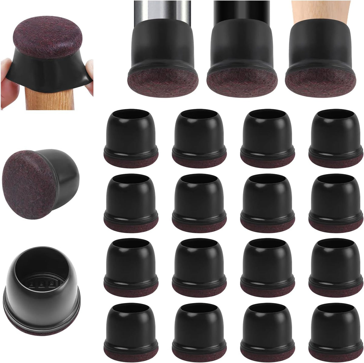 Ezprotekt 24 Pcs Round Silicone Chair Leg Floor Protectors with Felt, Floor Protectors for Chair